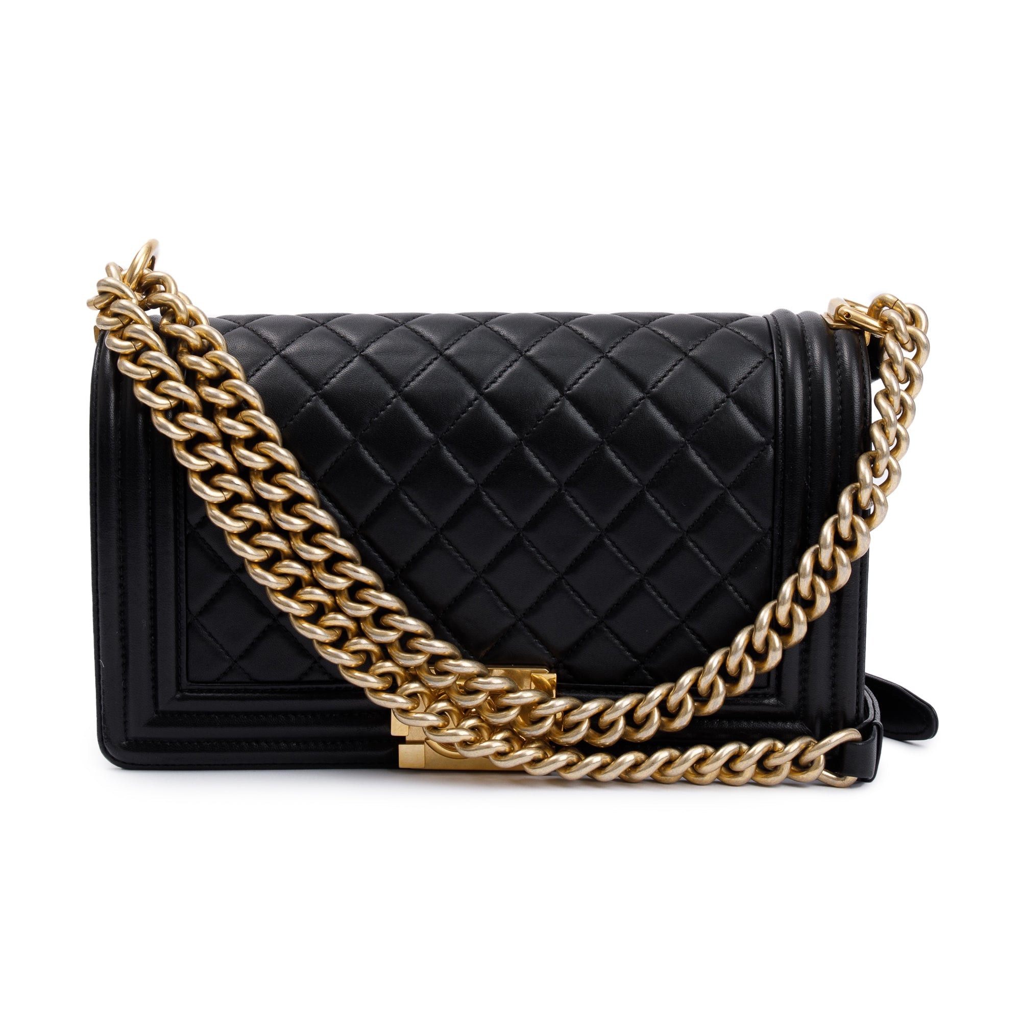 Chanel Black Lambskin Leather Medium Boy Bag w/ Box & Authenticity Card