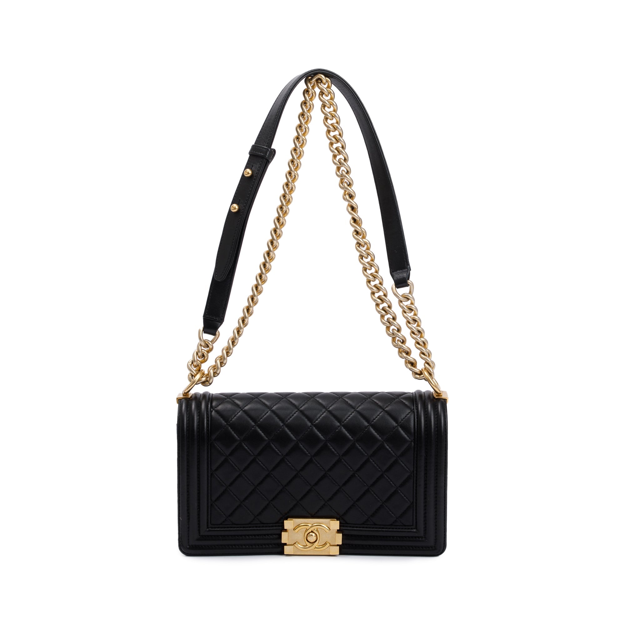 Chanel Black Lambskin Leather Medium Boy Bag w/ Box & Authenticity Card