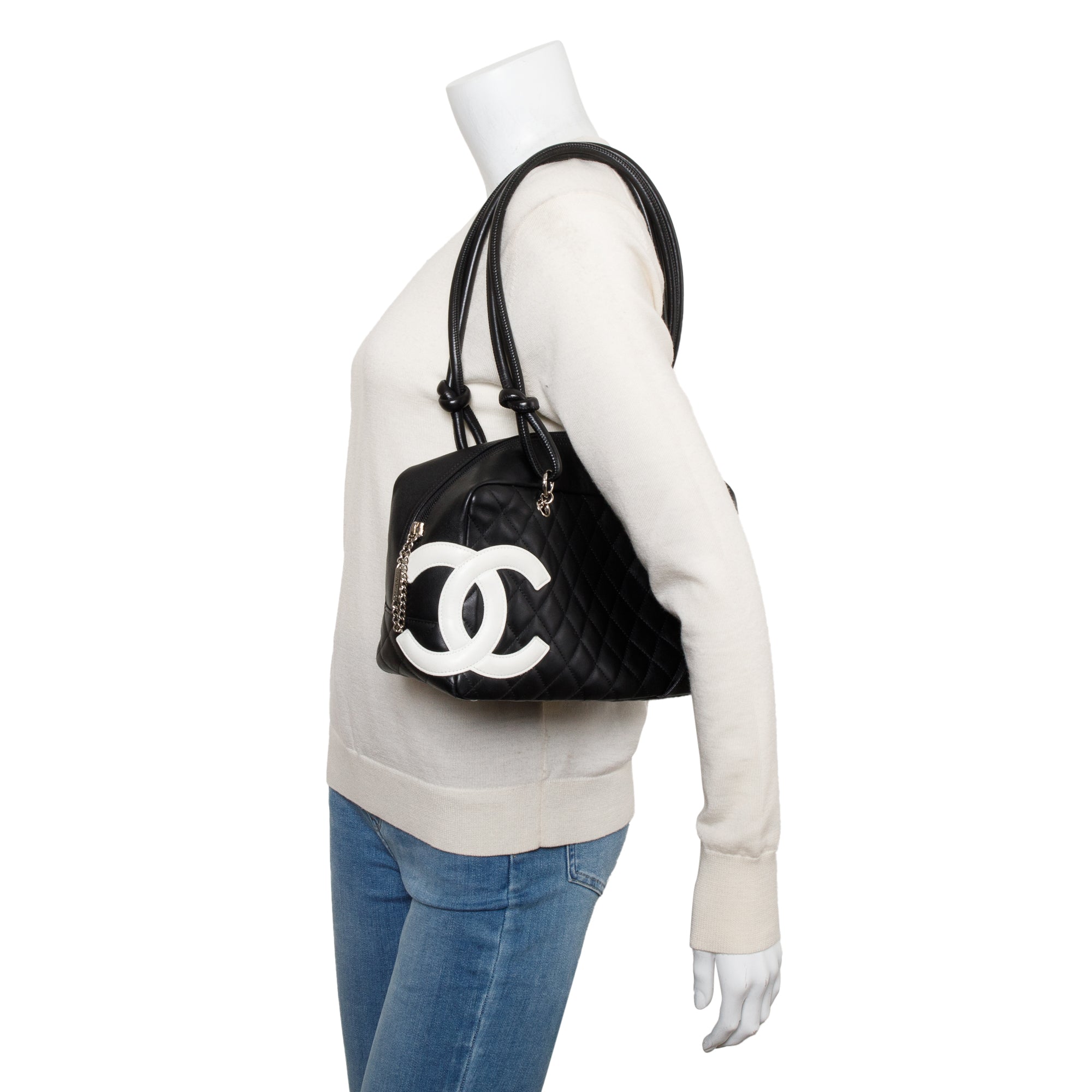 Chanel Black Lambskin Leather Medium Ligne Cambon Bowler Bag