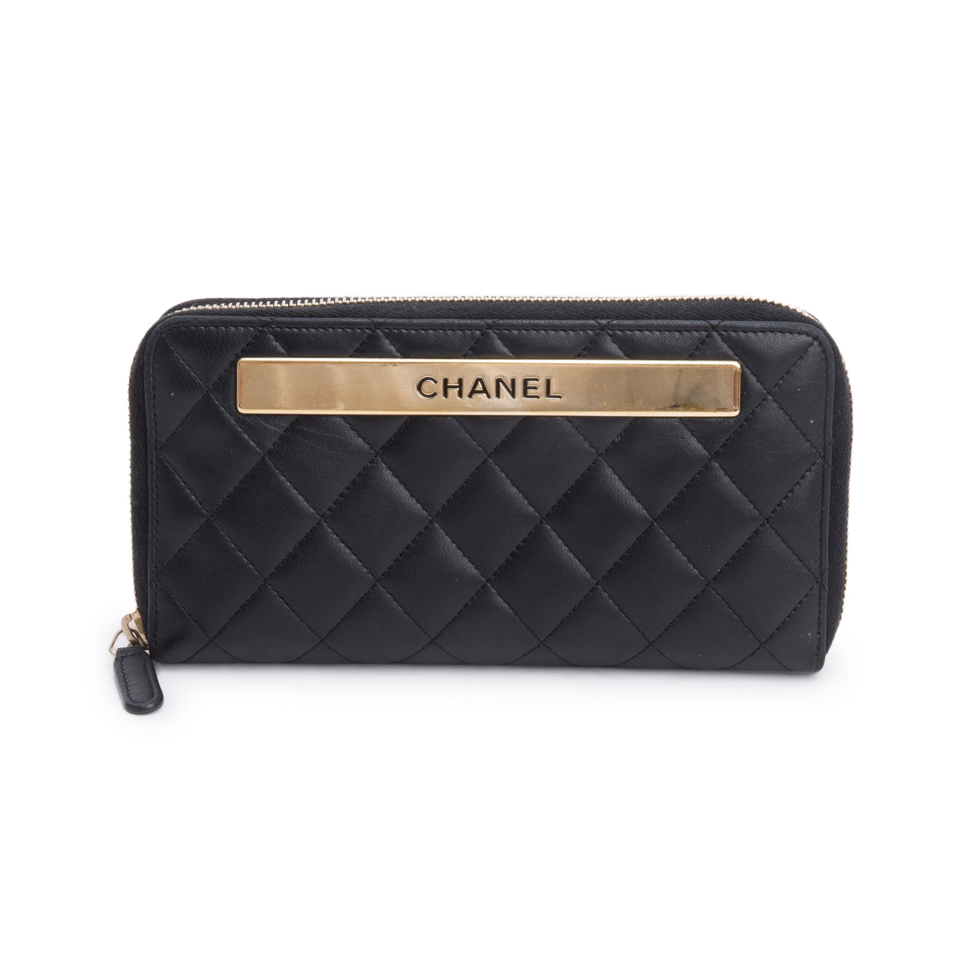 Chanel Black Lambskin Leather Trendy CC Large Gusset Zip Around Wallet w/ Box & Authenticity Card