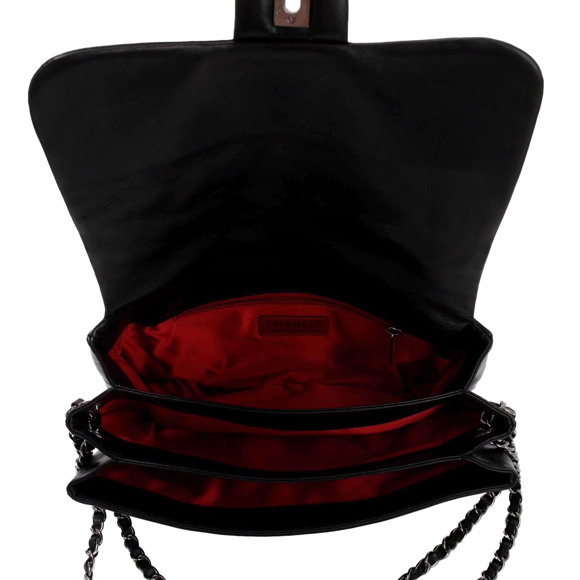 Chanel Black Lambskin Leather Tweed Camellia Petals Flap Bag