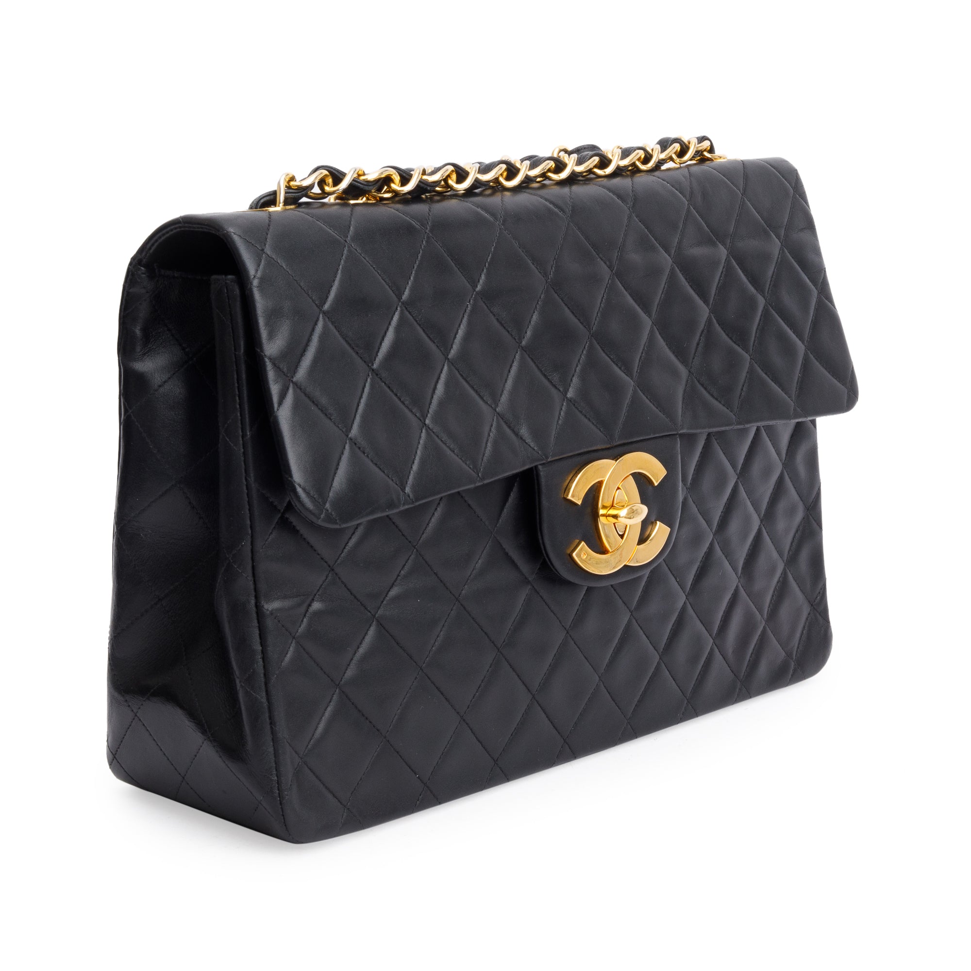 Chanel Black Lambskin Leather Vintage Jumbo XL Single Flap Bag