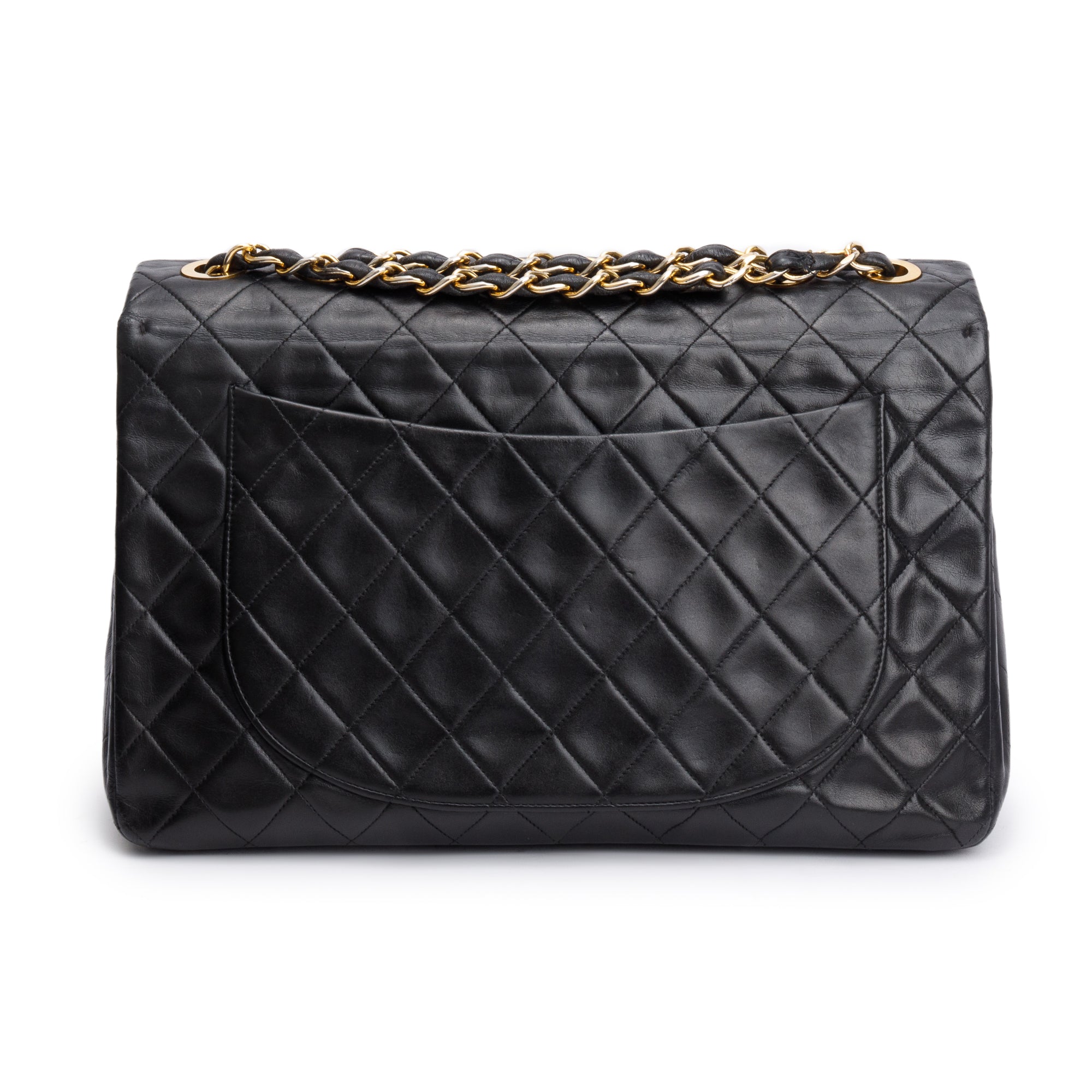 Chanel Black Lambskin Leather Vintage Jumbo XL Single Flap Bag