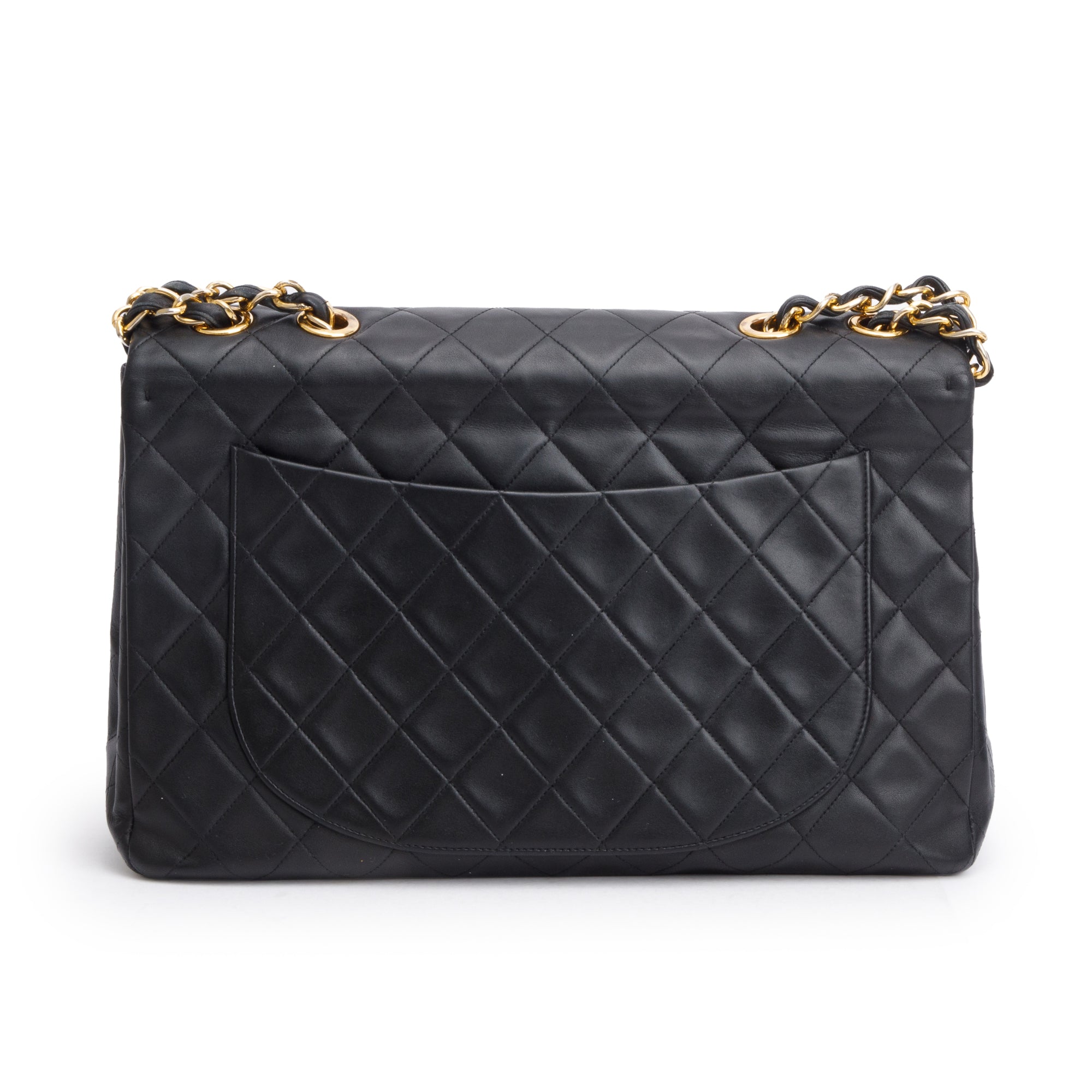 Chanel Black Lambskin Leather Vintage Jumbo XL Single Flap Bag