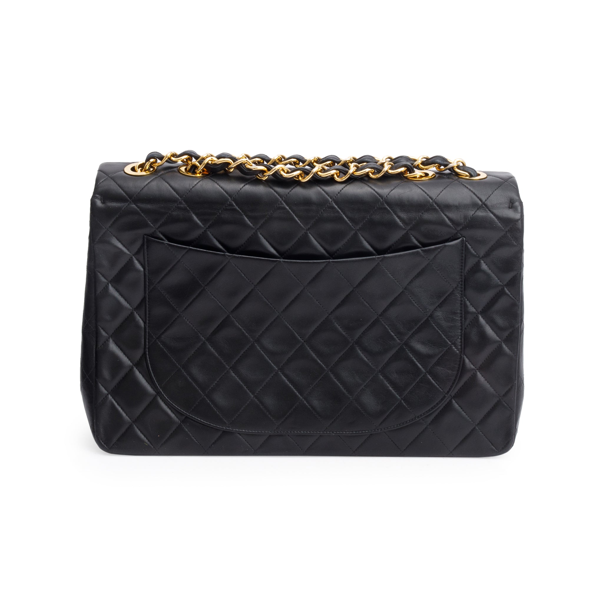 Chanel Black Lambskin Leather Vintage Jumbo XL Single Flap Bag