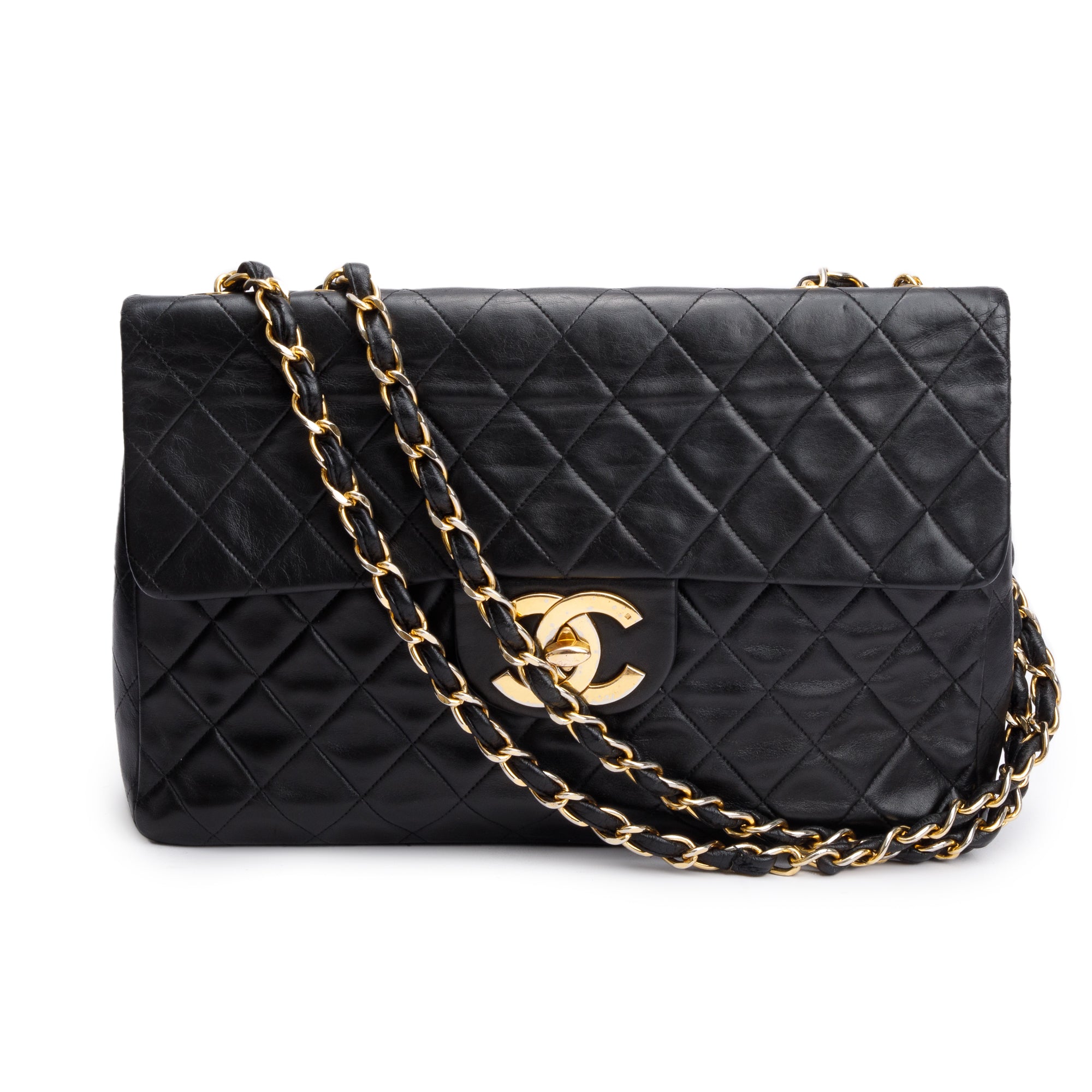 Chanel Black Lambskin Leather Vintage Jumbo XL Single Flap Bag