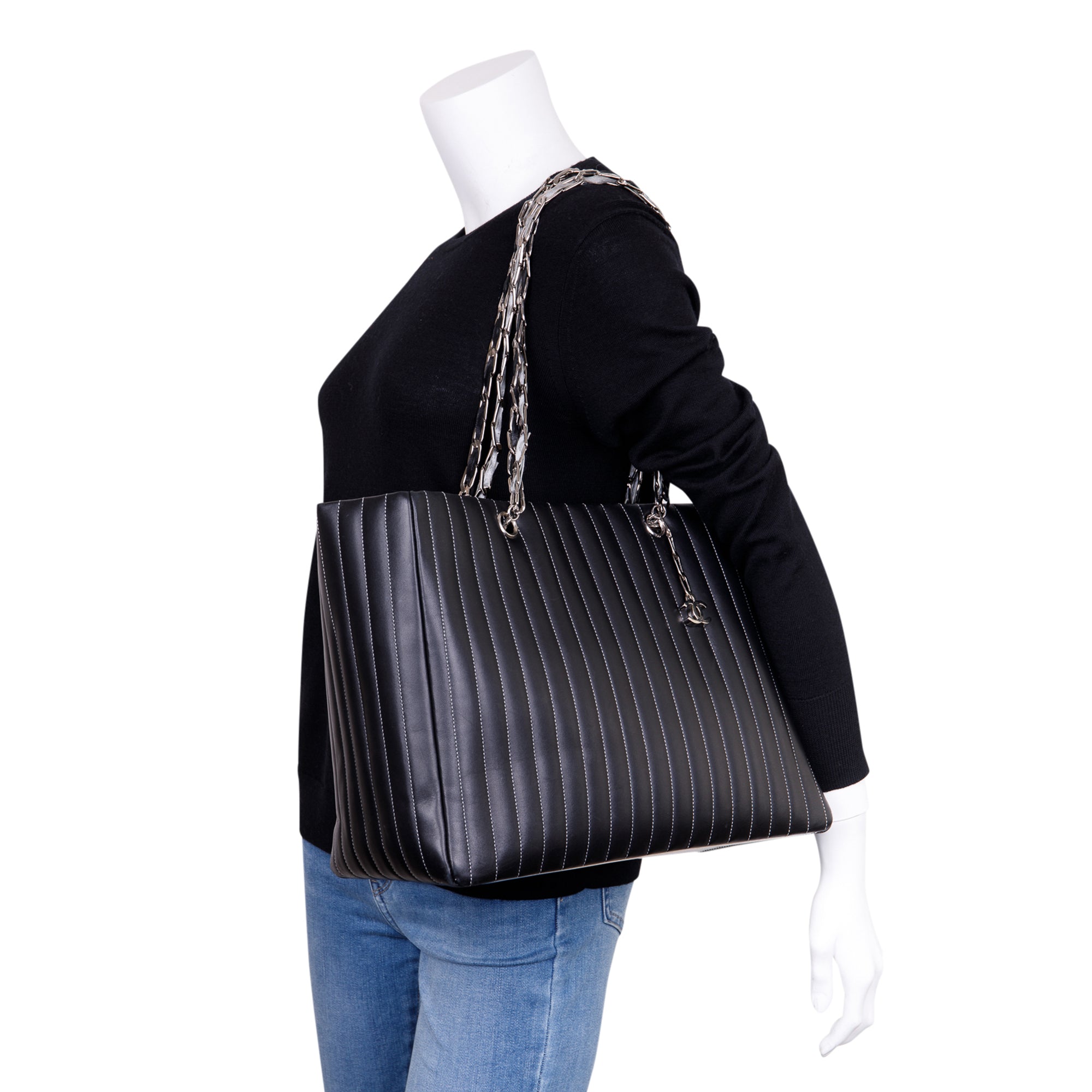 Chanel Black Lambskin Mademoiselle Ligne Tote w/ Box