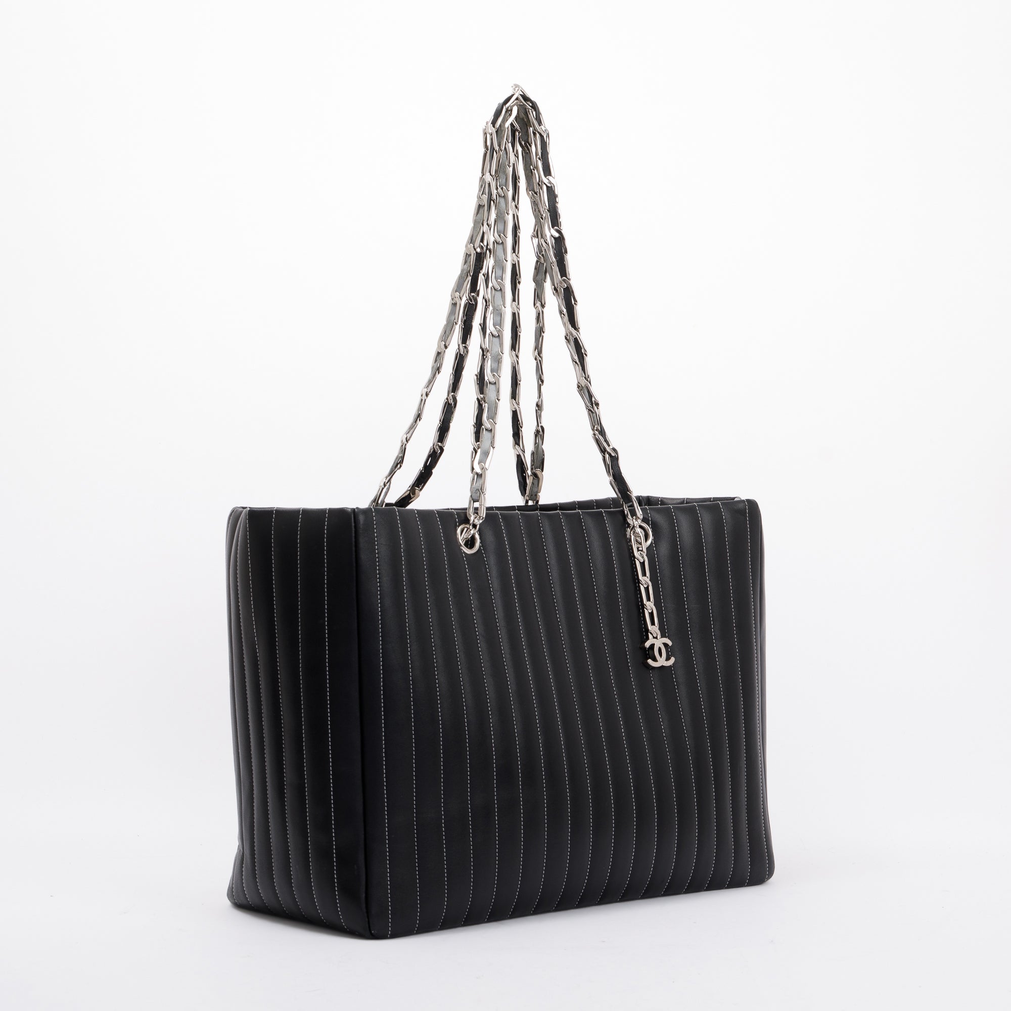 Chanel Black Lambskin Mademoiselle Ligne Tote w/ Box