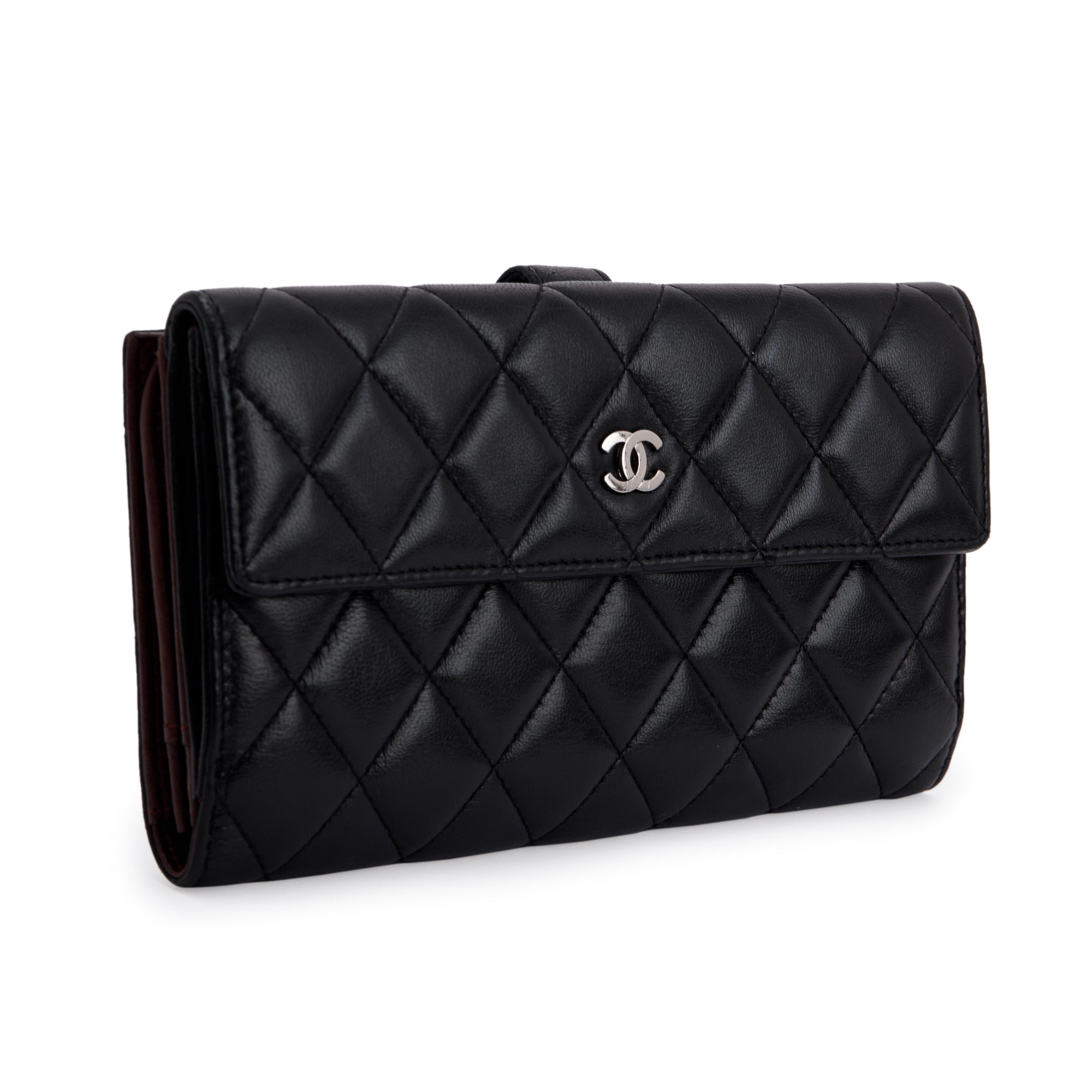Chanel Black Lambskin Quilted Long Flap Wallet