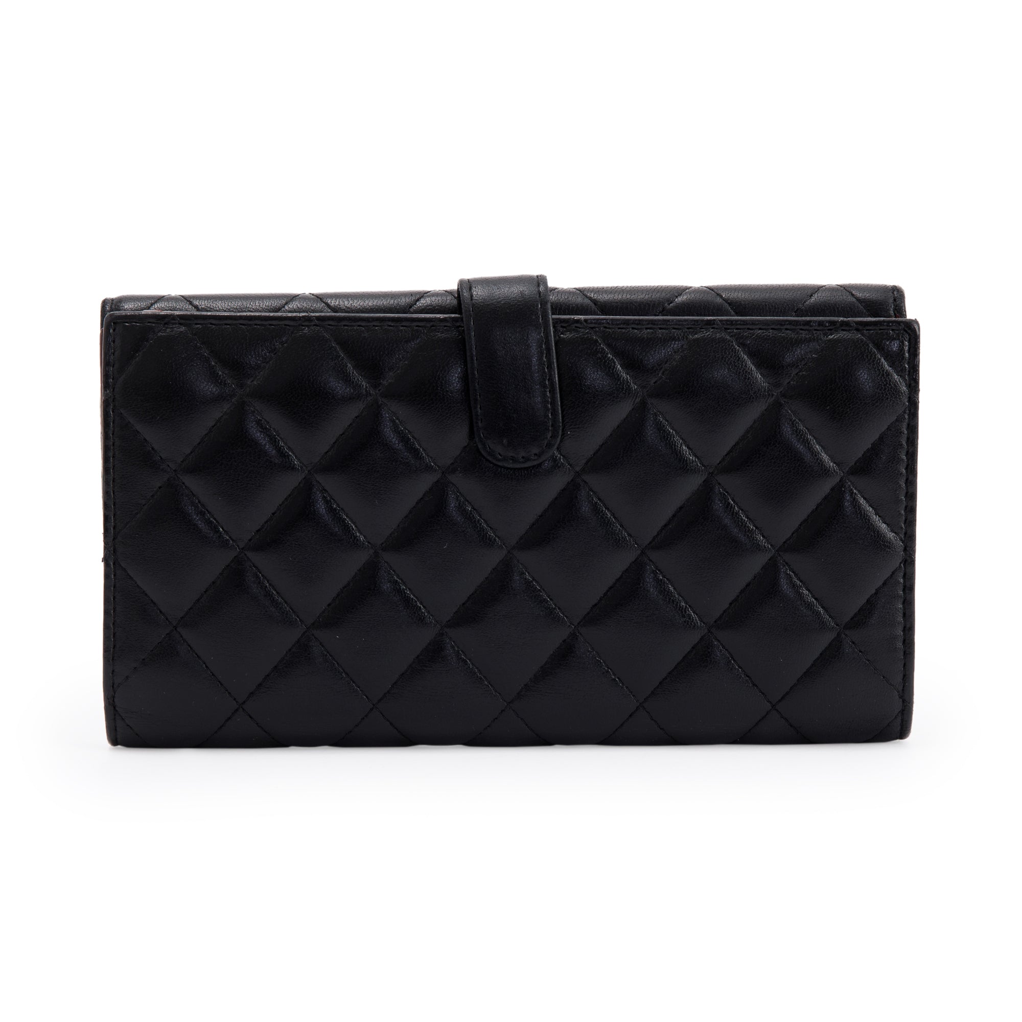 Chanel Black Lambskin Quilted Long Flap Wallet