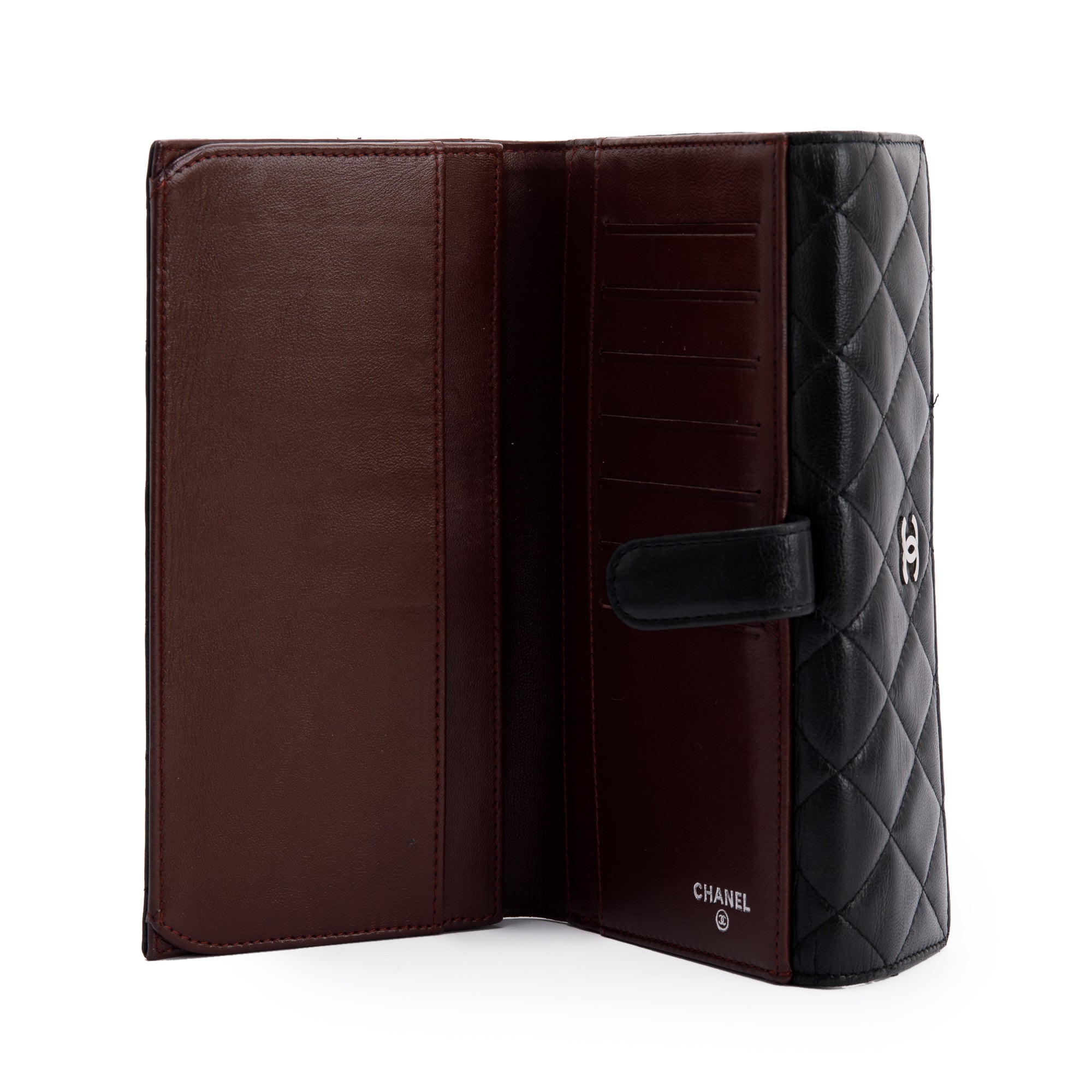 Chanel Black Lambskin Quilted Long Flap Wallet