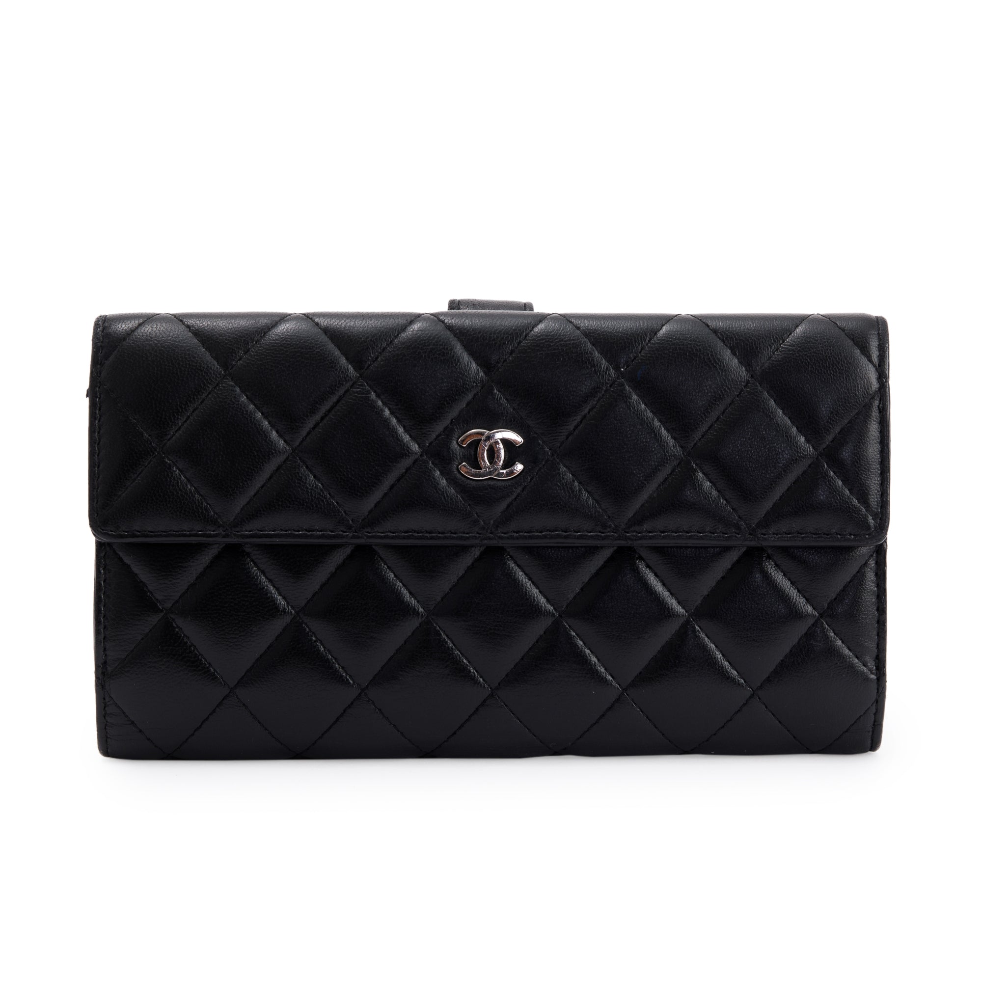 Chanel Black Lambskin Quilted Long Flap Wallet