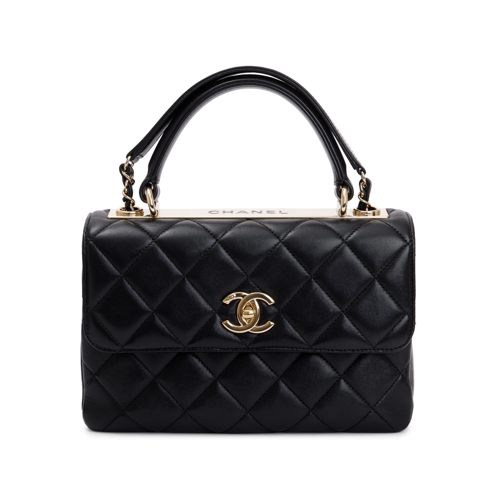Chanel Black Lambskin Trendy CC Small Top Handle Flap Bag