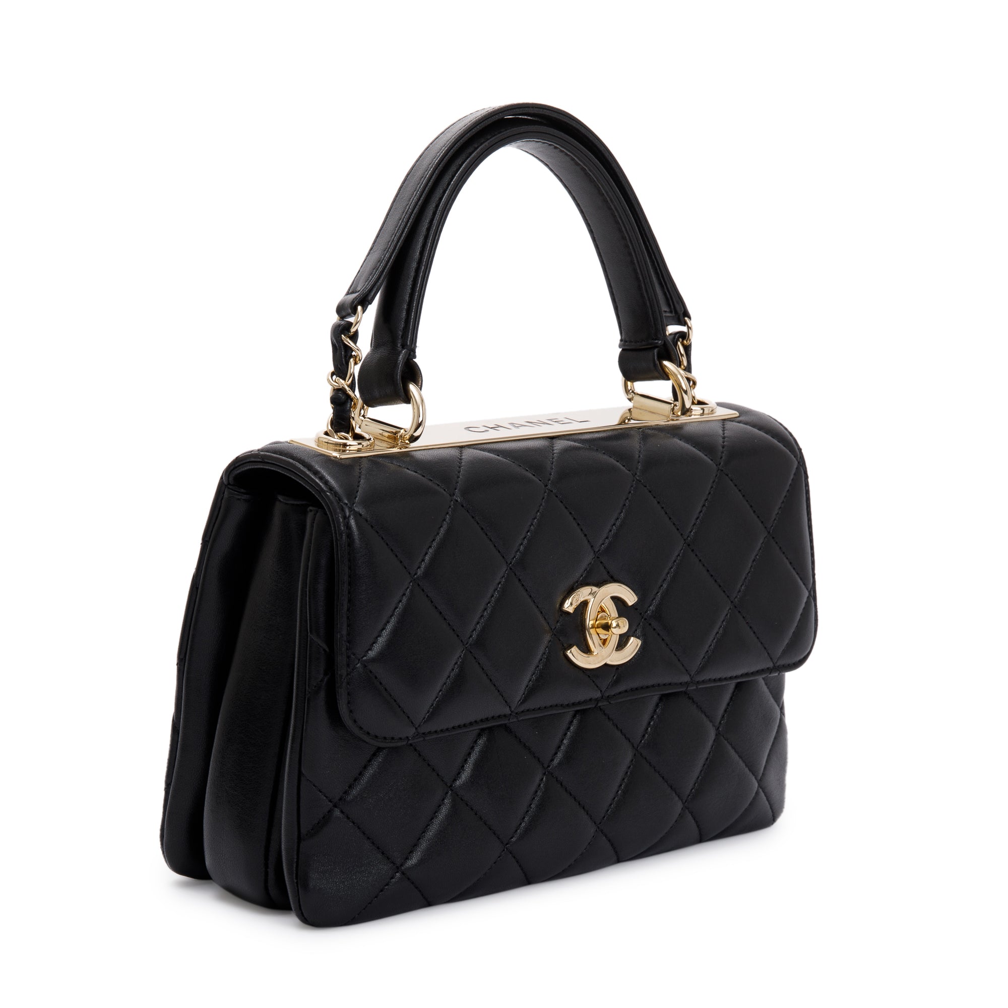 Chanel Black Lambskin Trendy CC Small Top Handle Flap Bag