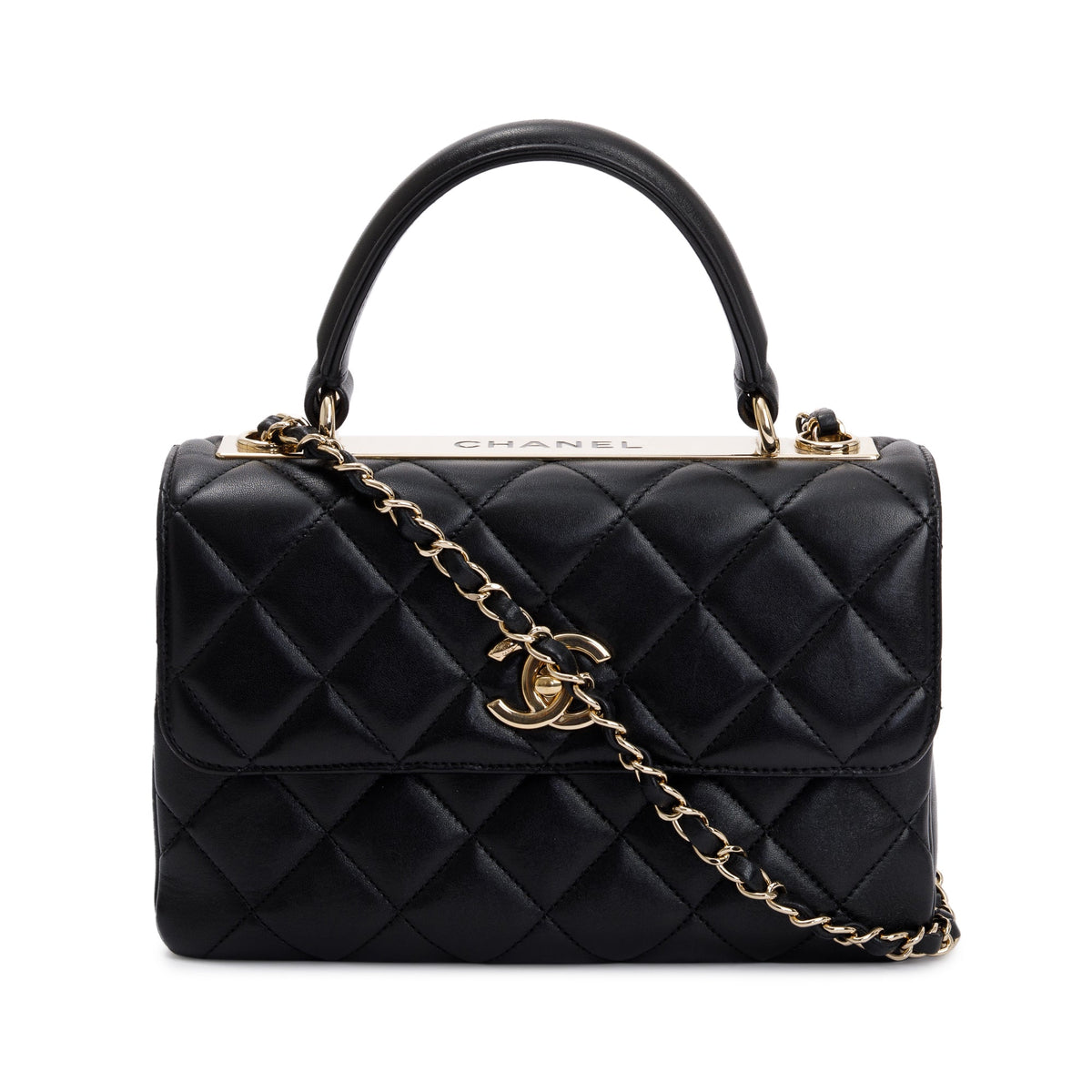 Chanel Black Lambskin Trendy CC Small Top Handle Flap Bag – OLIVER'S
