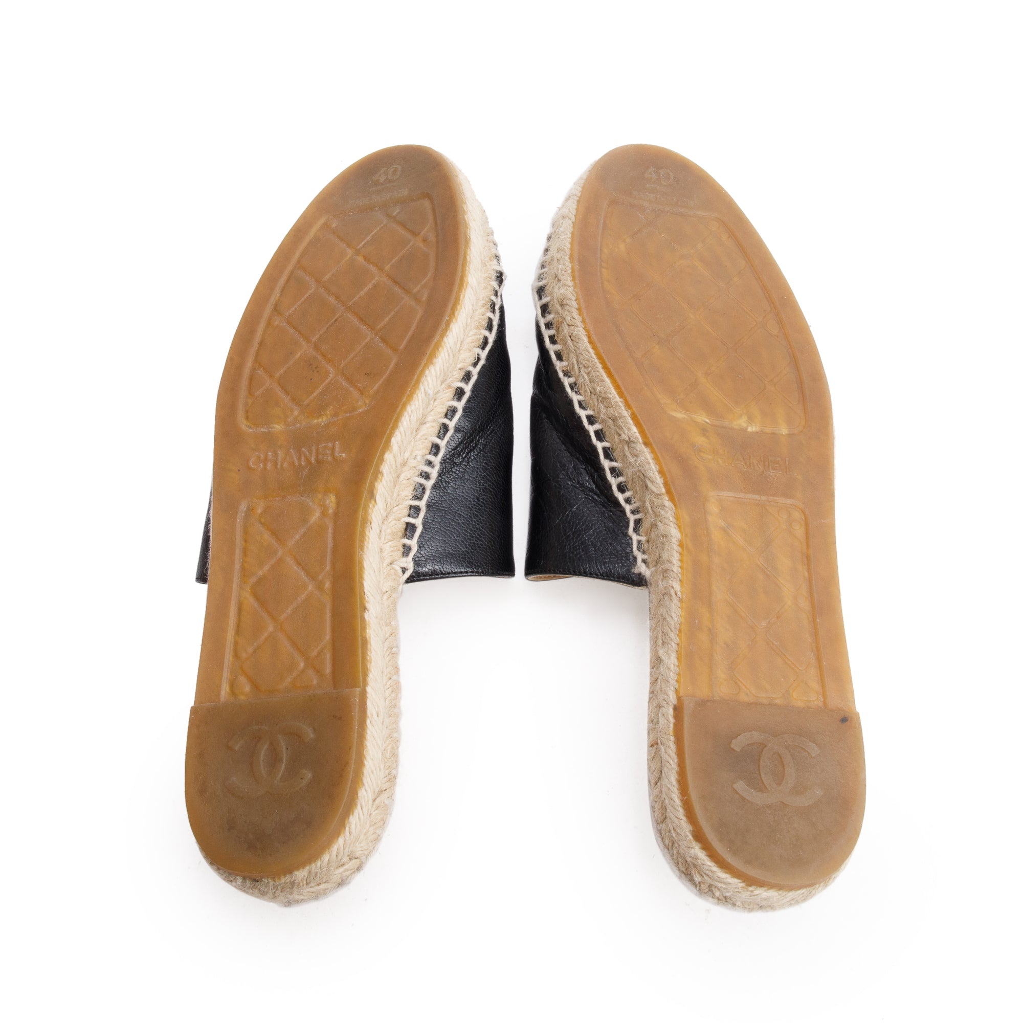 Chanel Black Leather CC Logo Espadrille Mule, Size 40