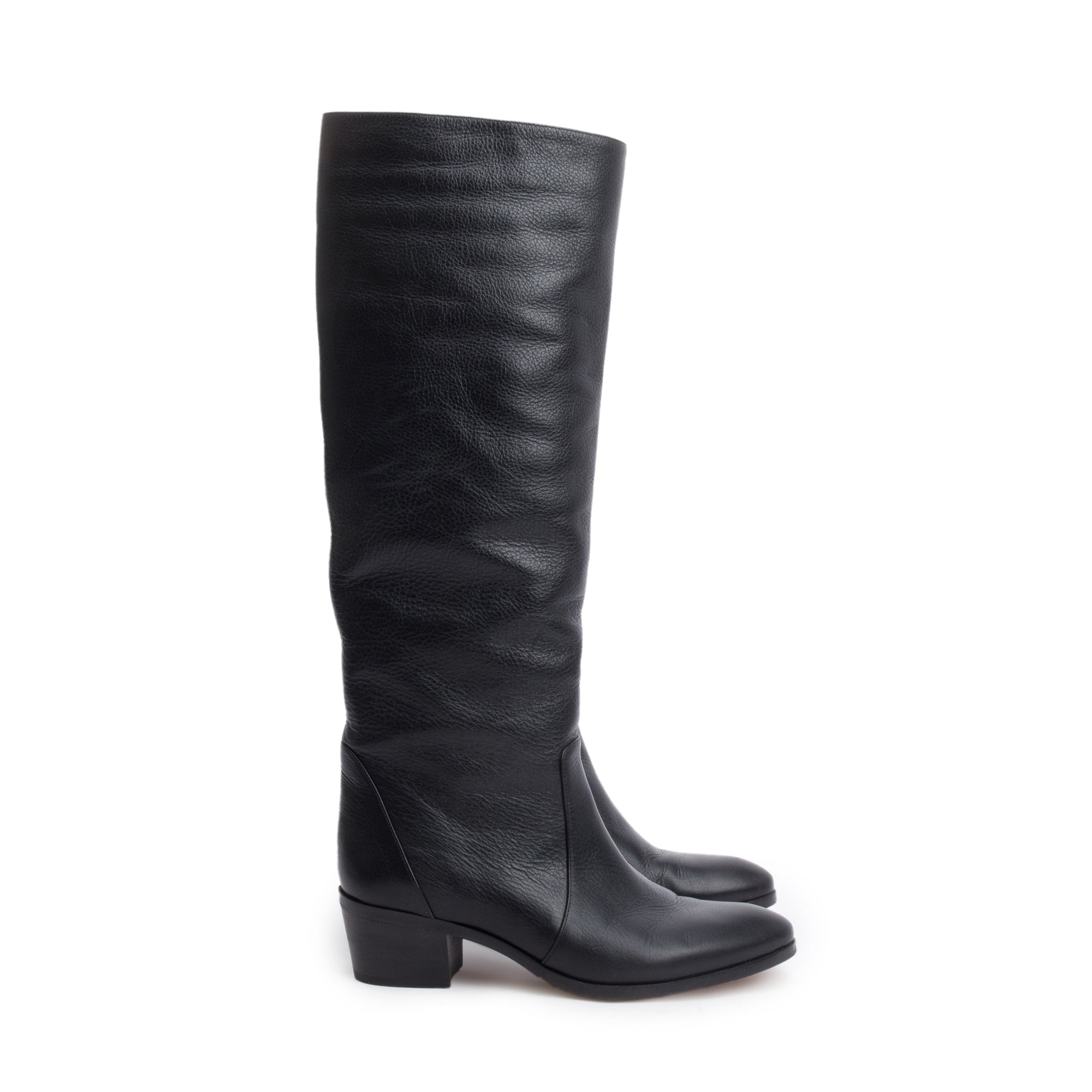 Chanel Black Leather Interlocking CC Logo High Boots, Size 36.5