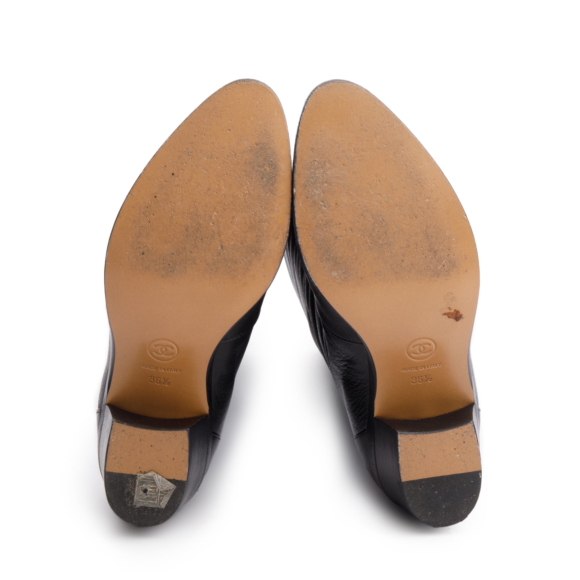 Chanel Black Leather Interlocking CC Logo High Boots, Size 36.5