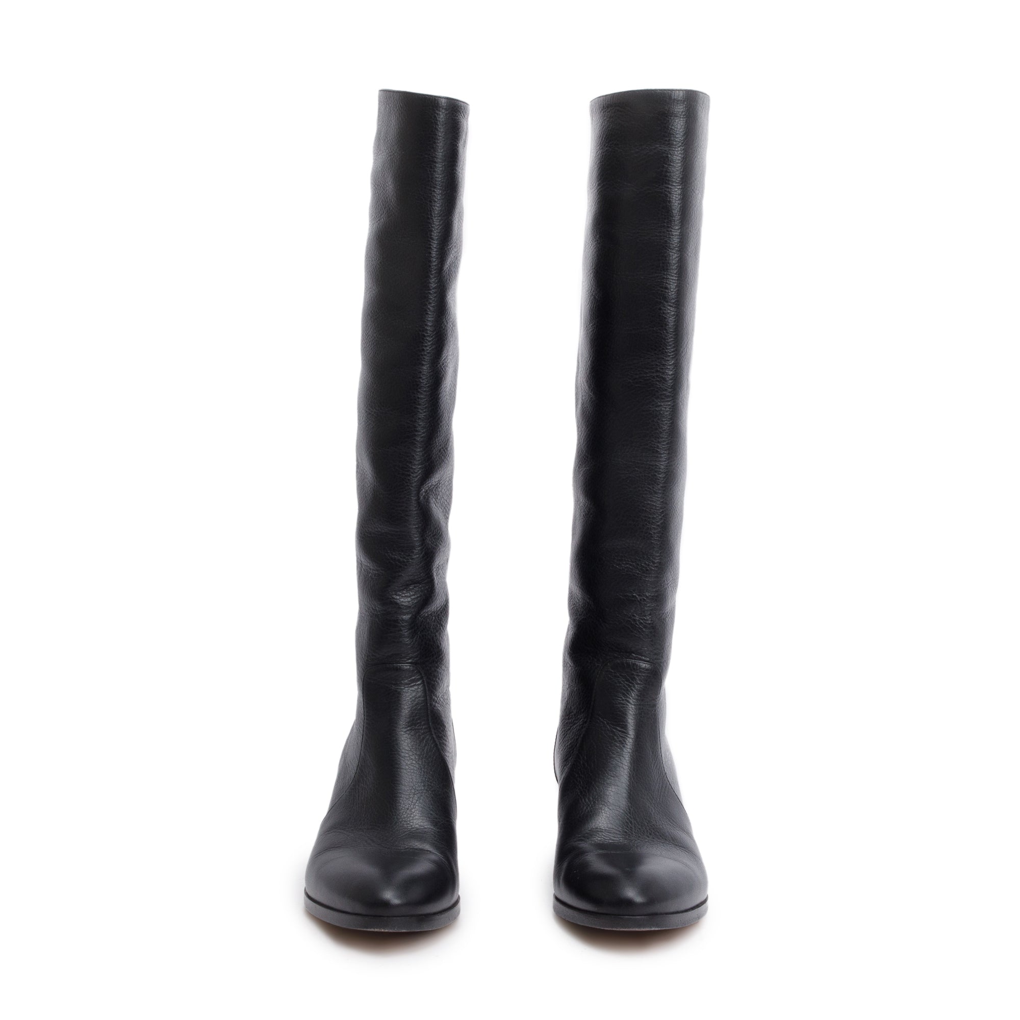 Chanel Black Leather Interlocking CC Logo High Boots, Size 36.5