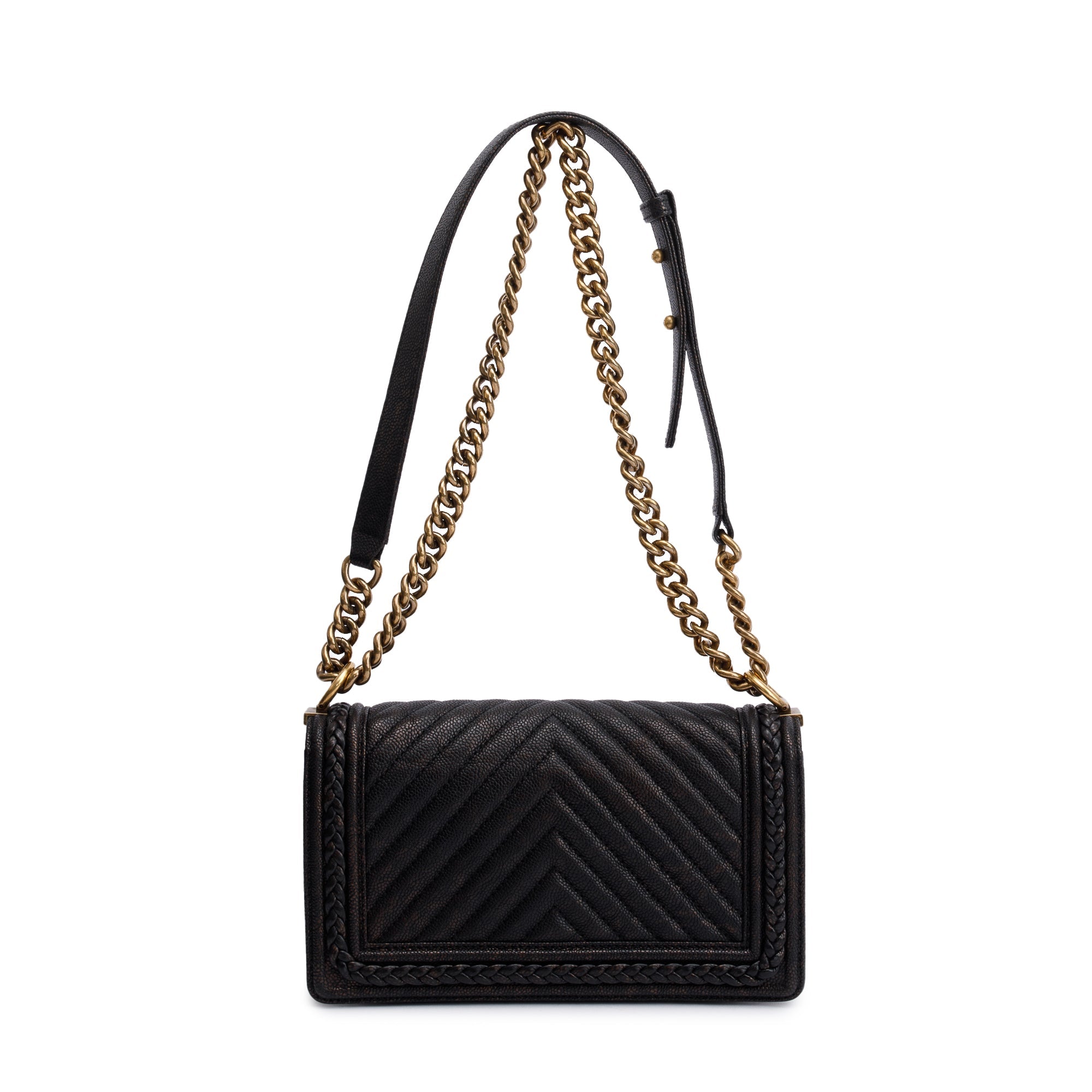 Chanel Black Leather Medium Braided Boy Bag