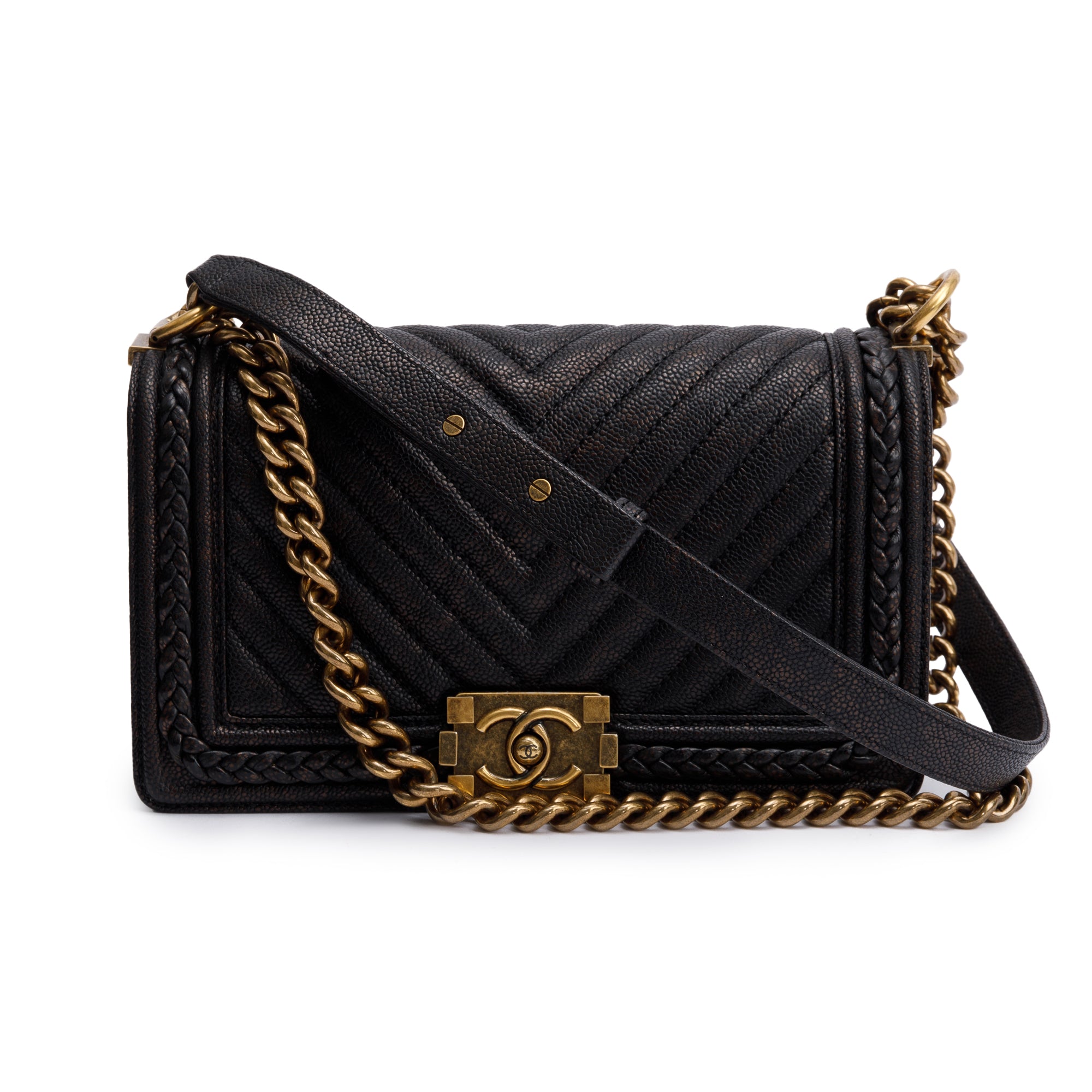 Chanel Black Leather Medium Braided Boy Bag