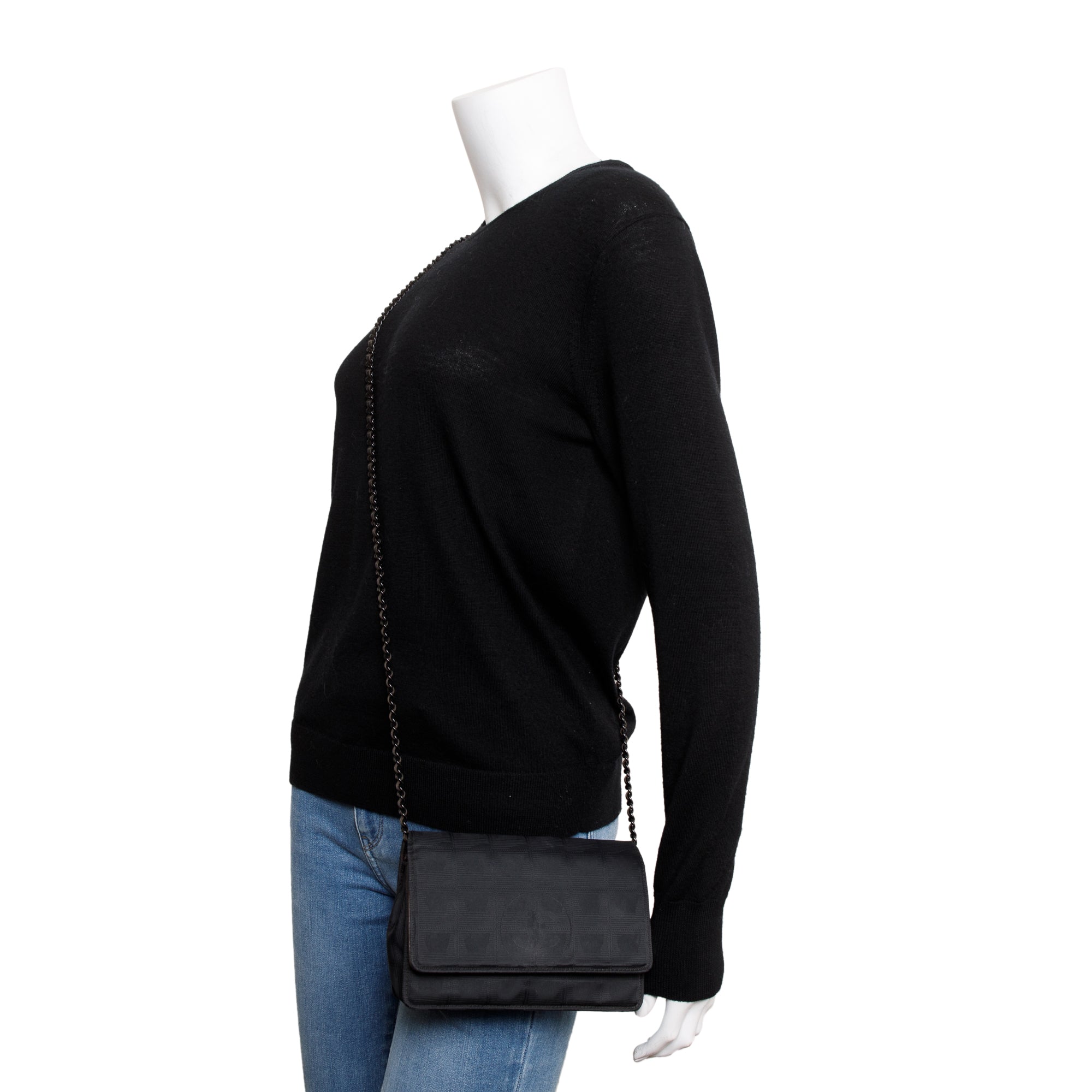 Chanel Black Nylon Travel Ligne Wallet on Chain