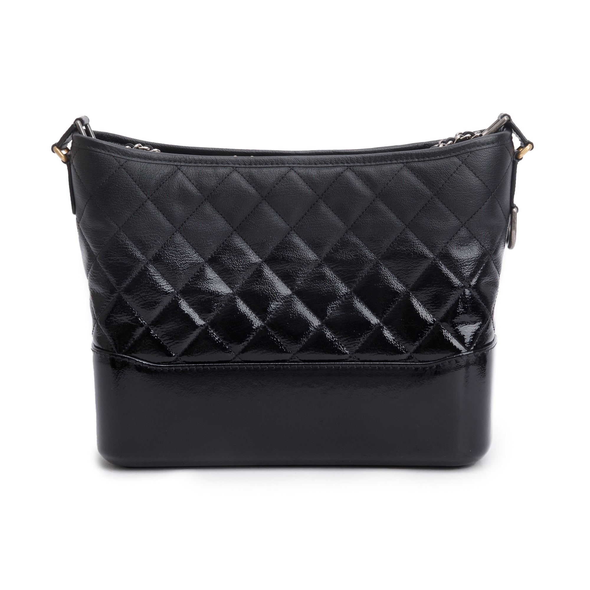 Chanel Black Patent Goatskin Leather Medium Gabrielle Hobo w/ Authenticity Card