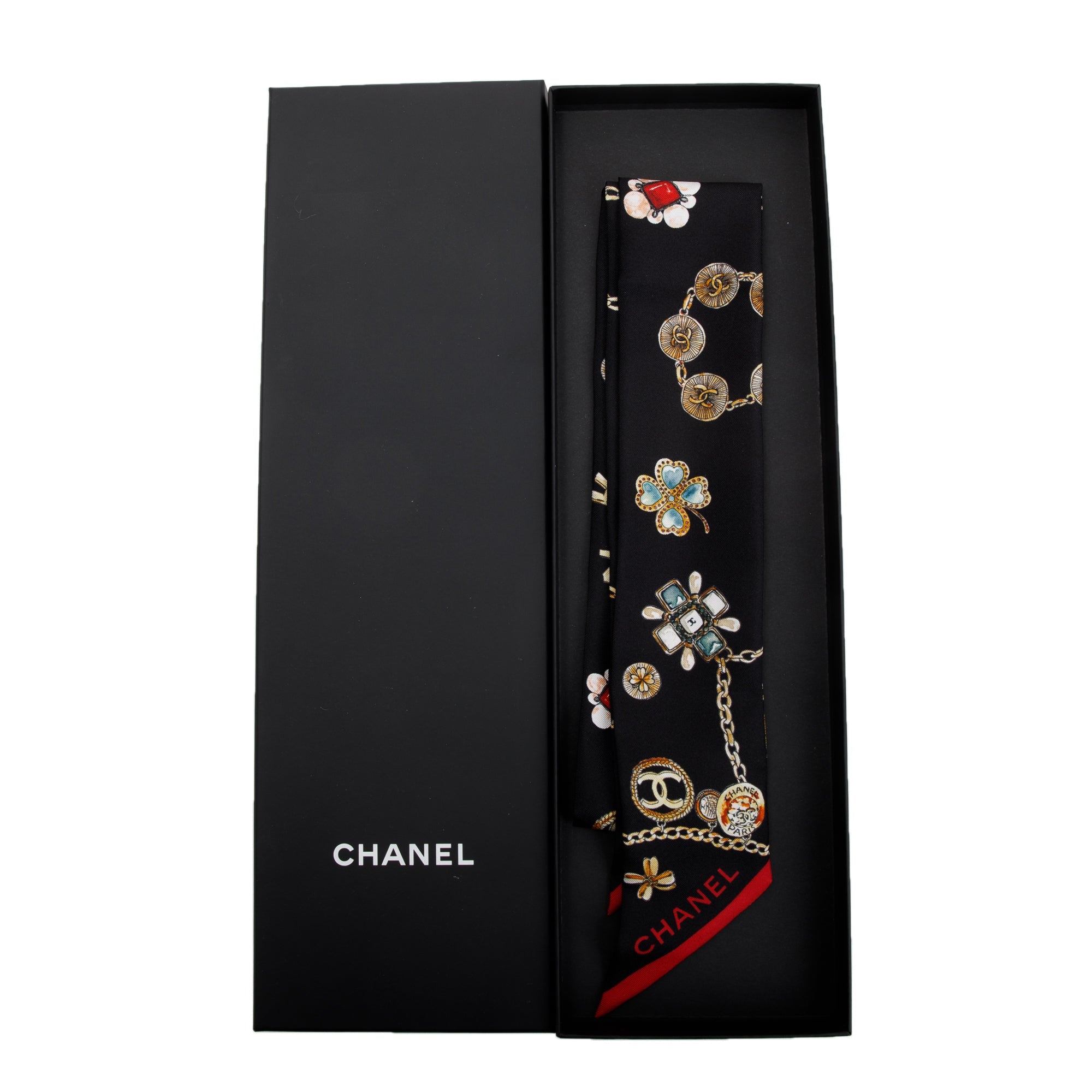 Chanel Black Printed CC Twill Silk Tie w/ Box