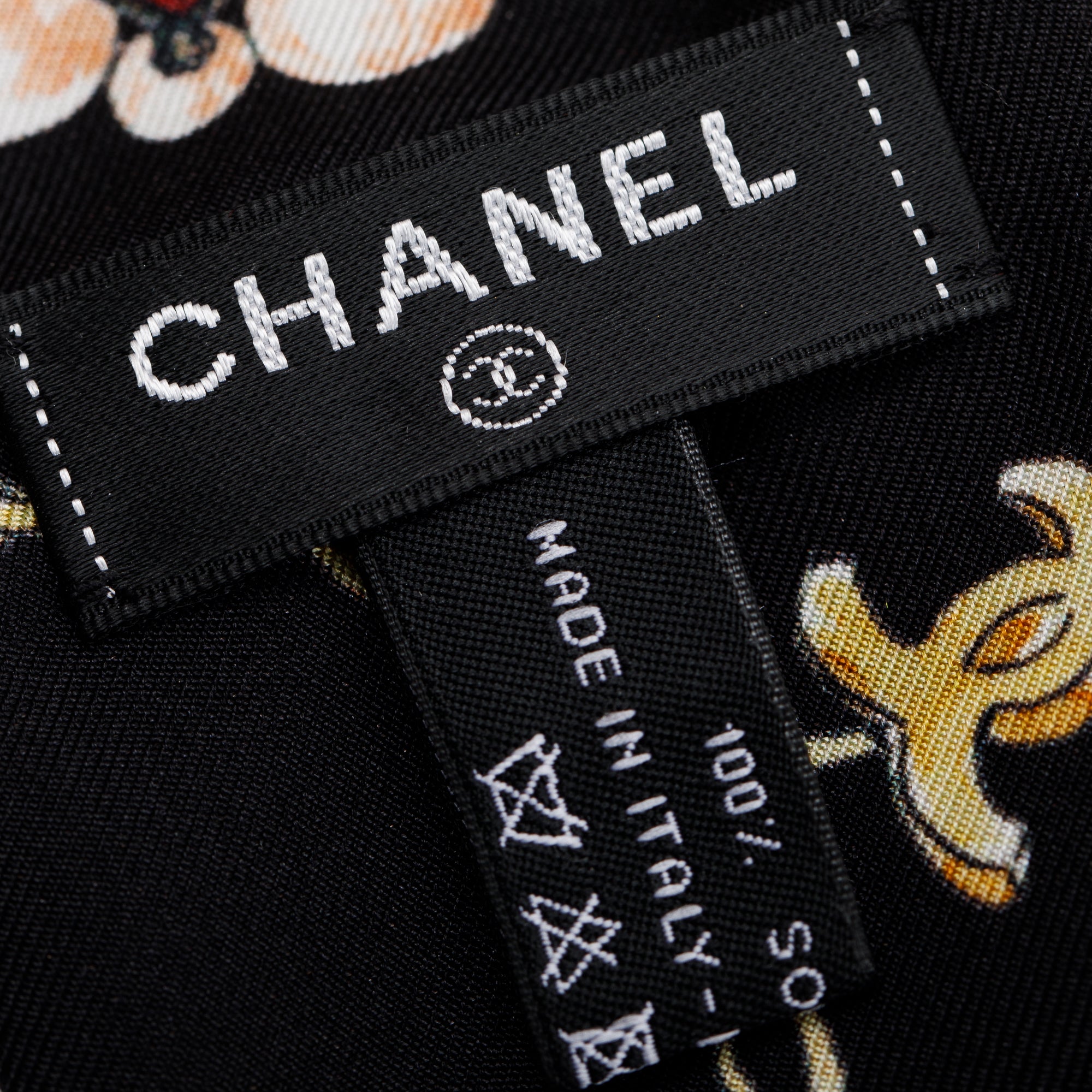 Chanel Black Printed CC Twill Silk Tie w/ Box