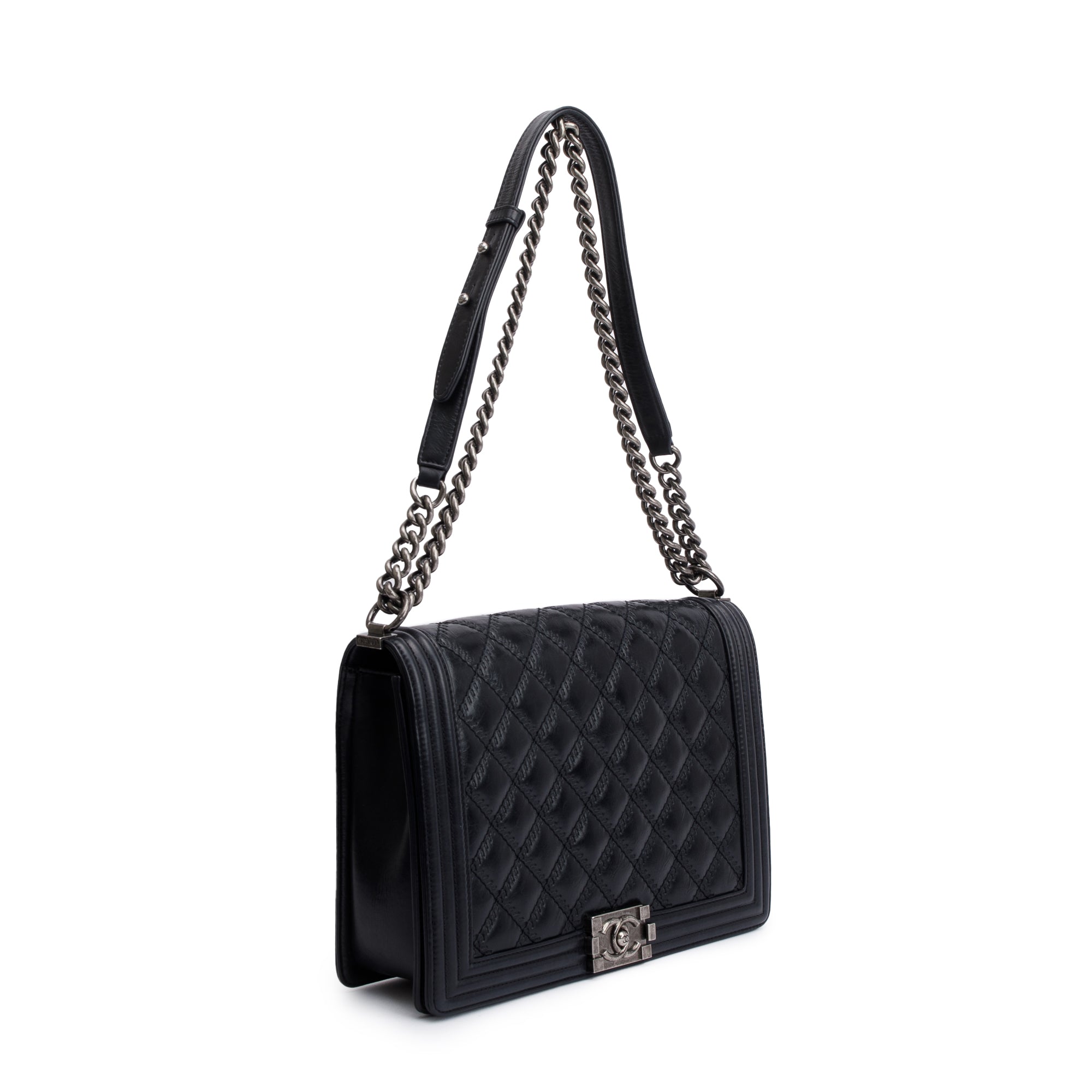 Chanel Black Quilted Aged Calfskin XL Boy Bag w/ Authenticity Card