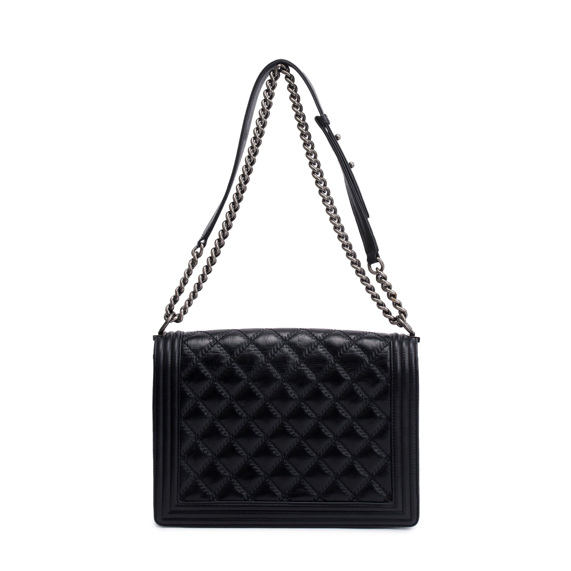 Chanel Black Quilted Aged Calfskin XL Boy Bag w/ Authenticity Card