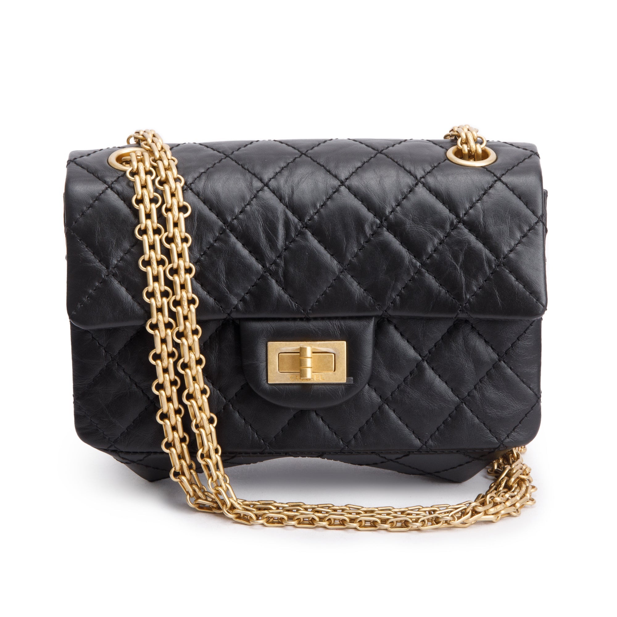 Chanel Black Quilted Calfskin Leather 2.55 Reissue 224 Flap Bag w/ Box