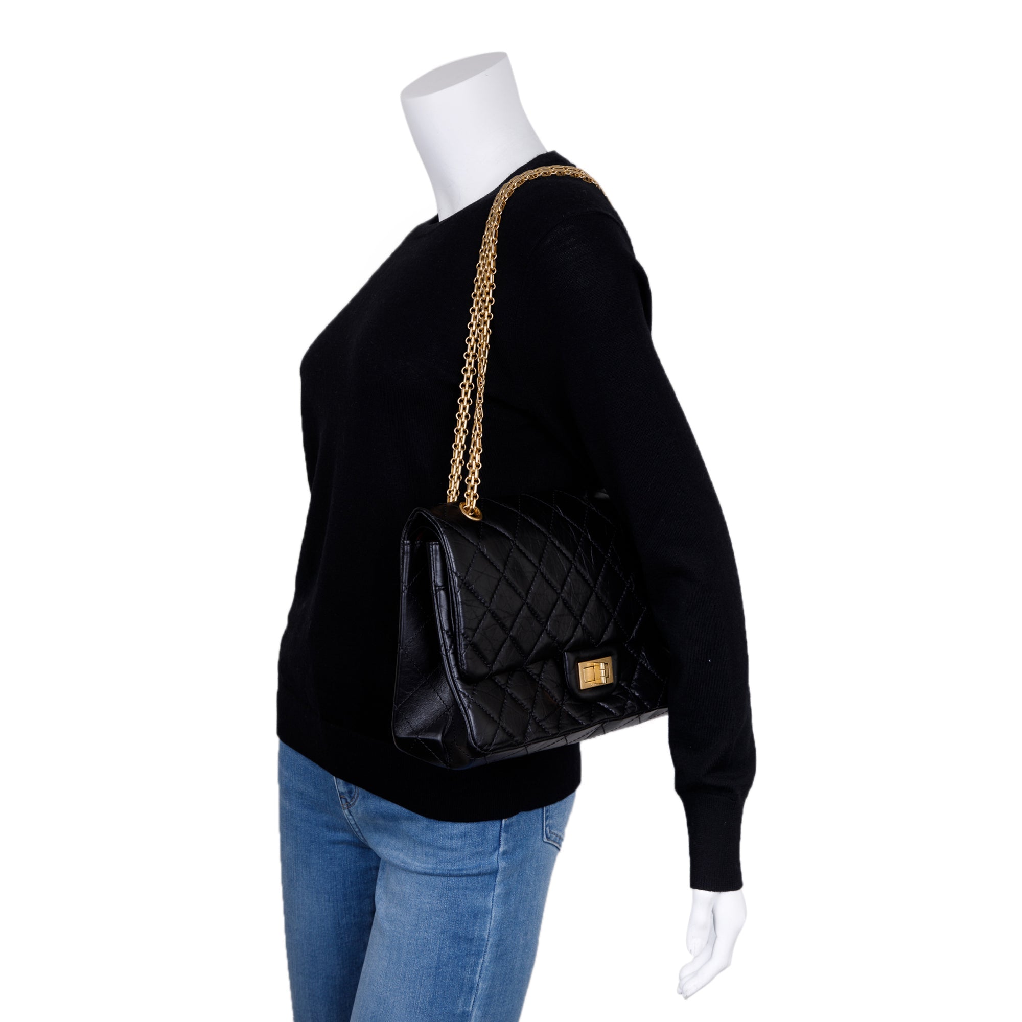 Chanel Black Quilted Calfskin Leather 2.55 Reissue 227 Double Flap Bag w/ Authenticity Card