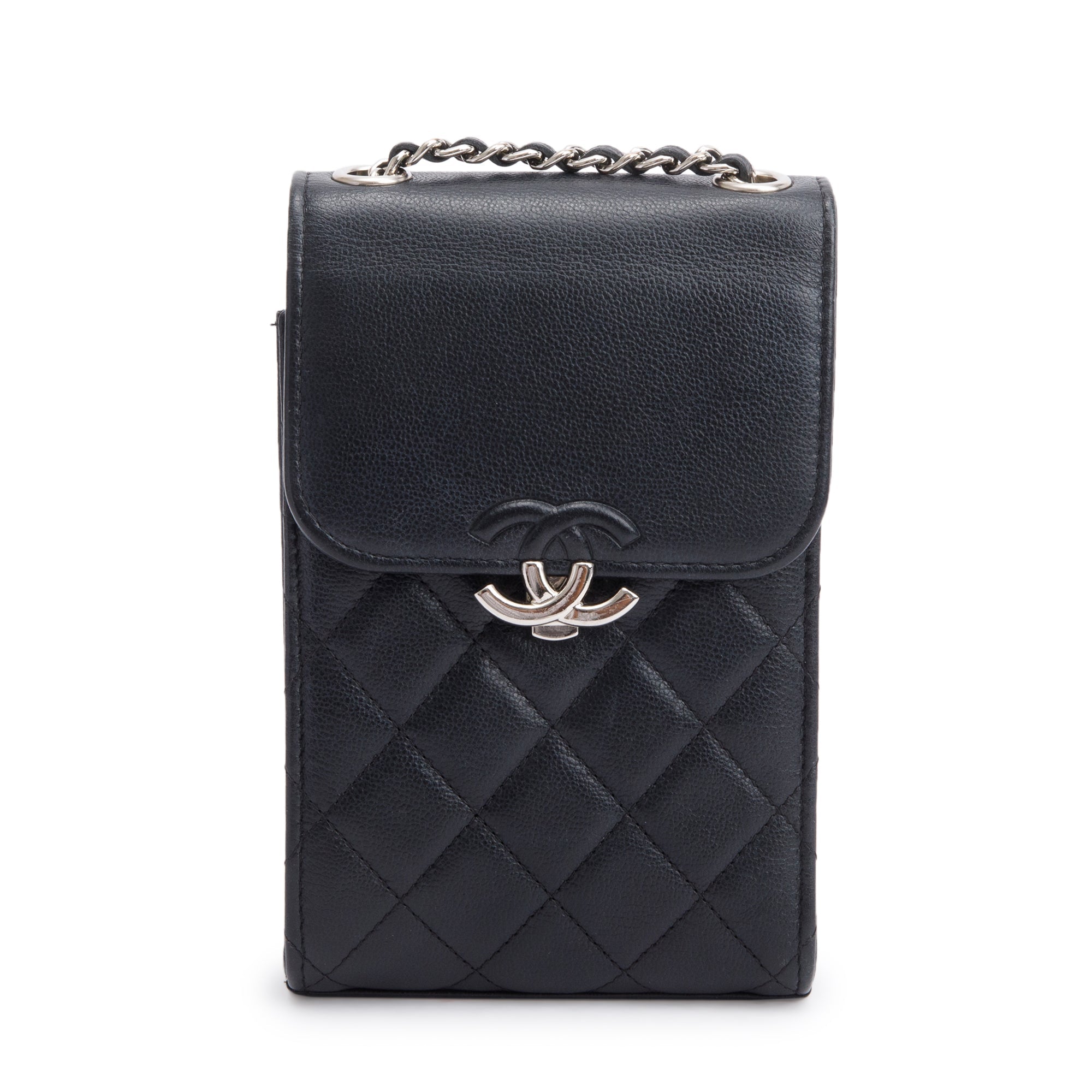 Chanel Black Quilted Calfskin Leather CC Box Flap Chain Phone Holder