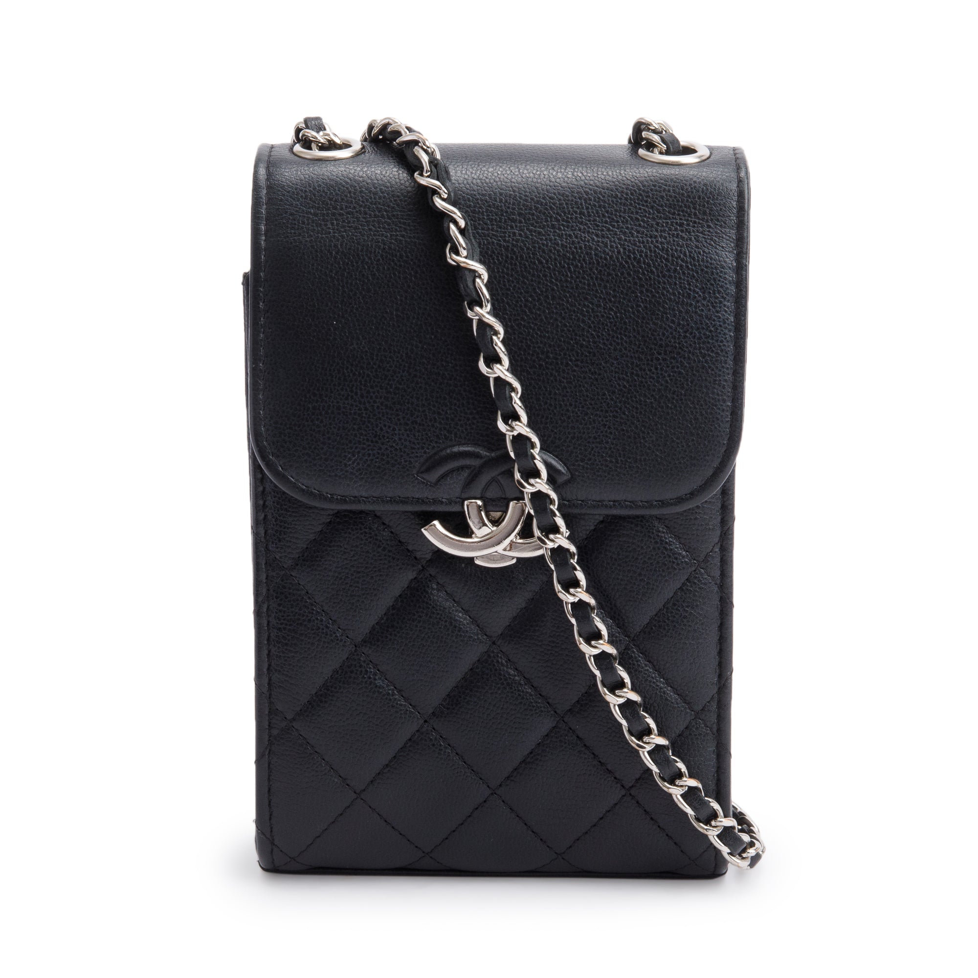 Chanel Black Quilted Calfskin Leather CC Box Flap Chain Phone Holder