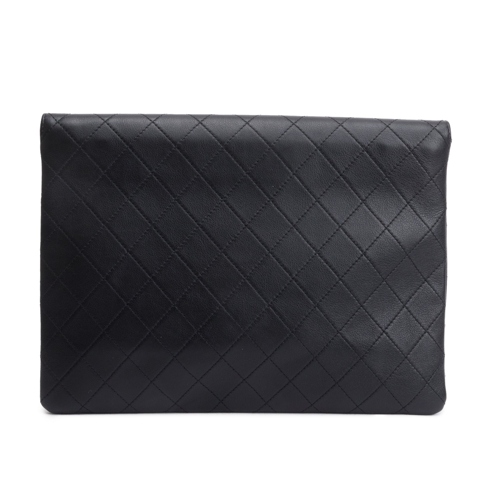 Chanel Black Quilted Calfskin Leather CC Clutch w/ Authenticity Card