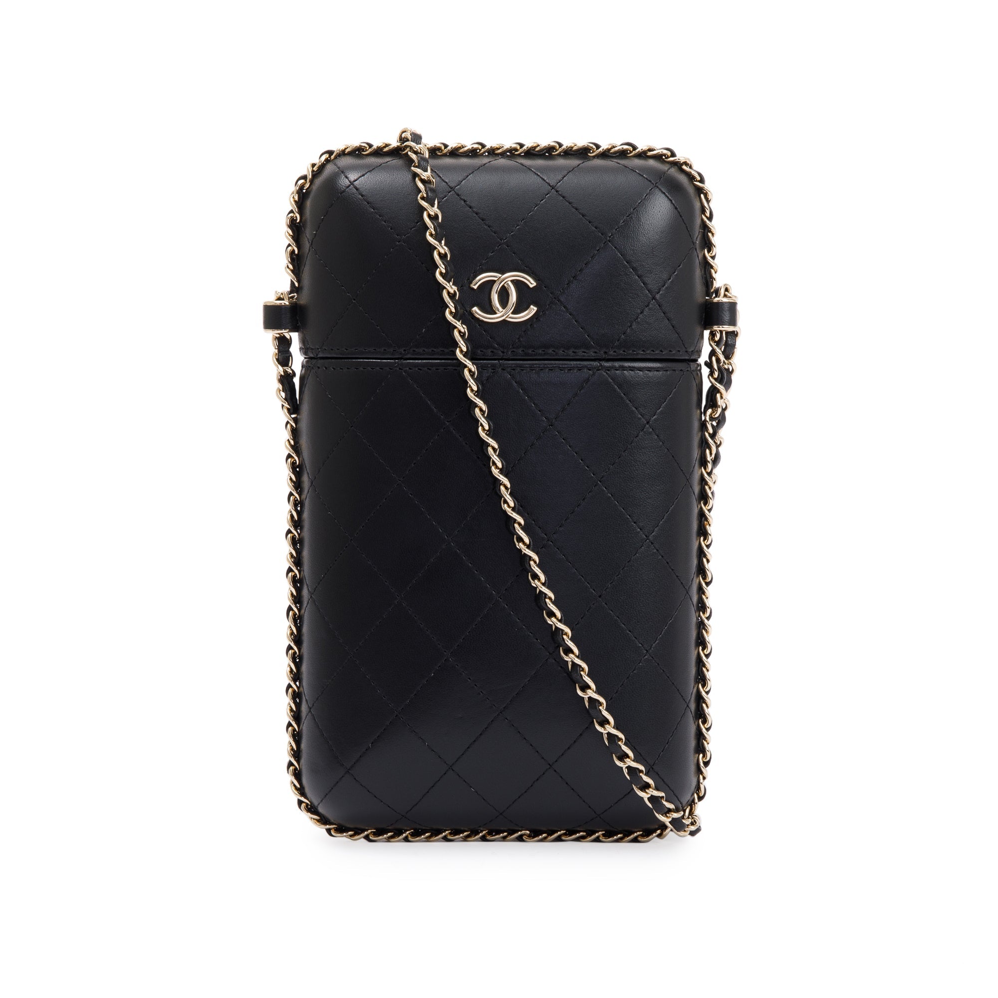 Chanel Black Quilted Calfskin Leather Chain Around Box Phone Holder Crossbody