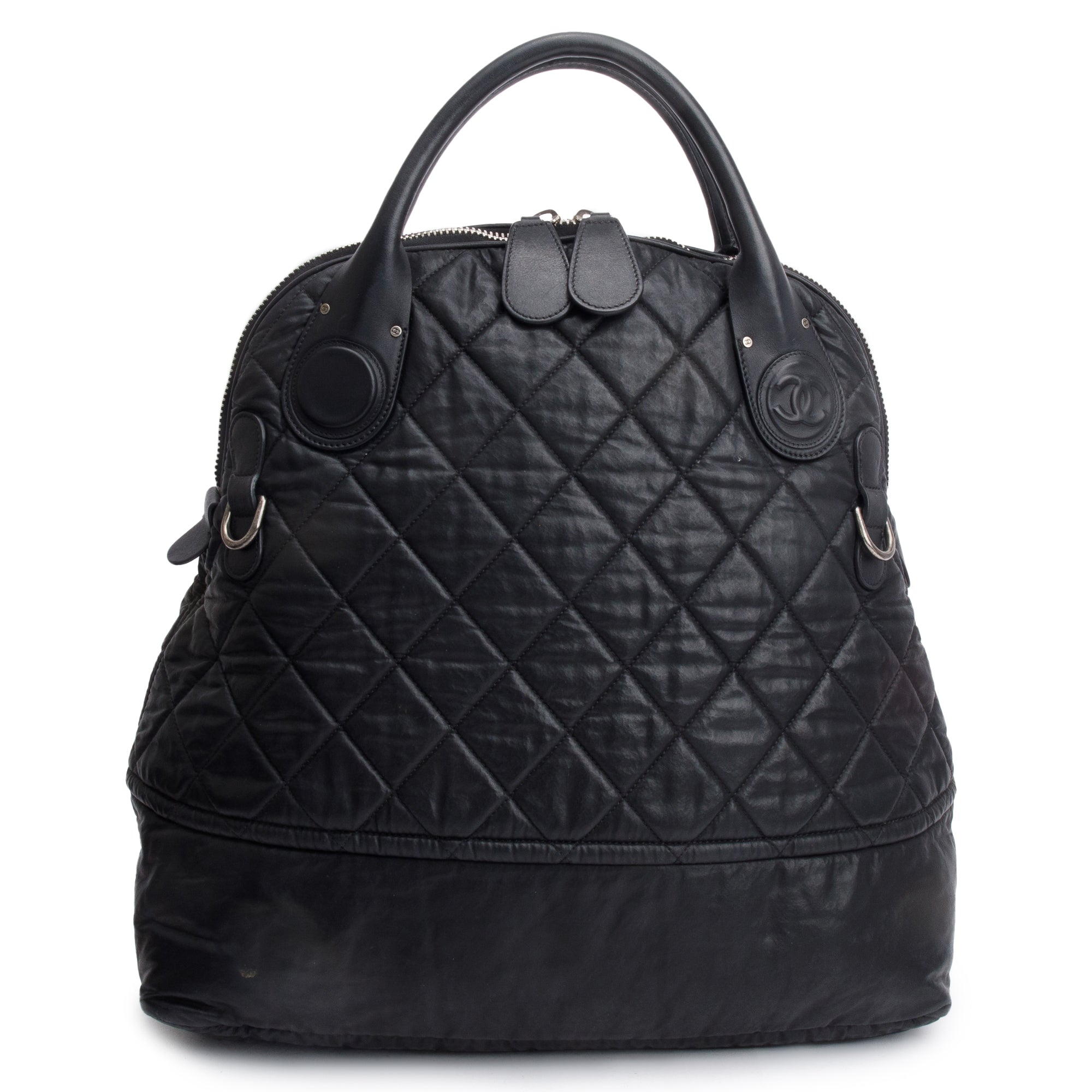 Chanel Black Quilted Calfskin Leather Expandable Travel Bag w/ Strap