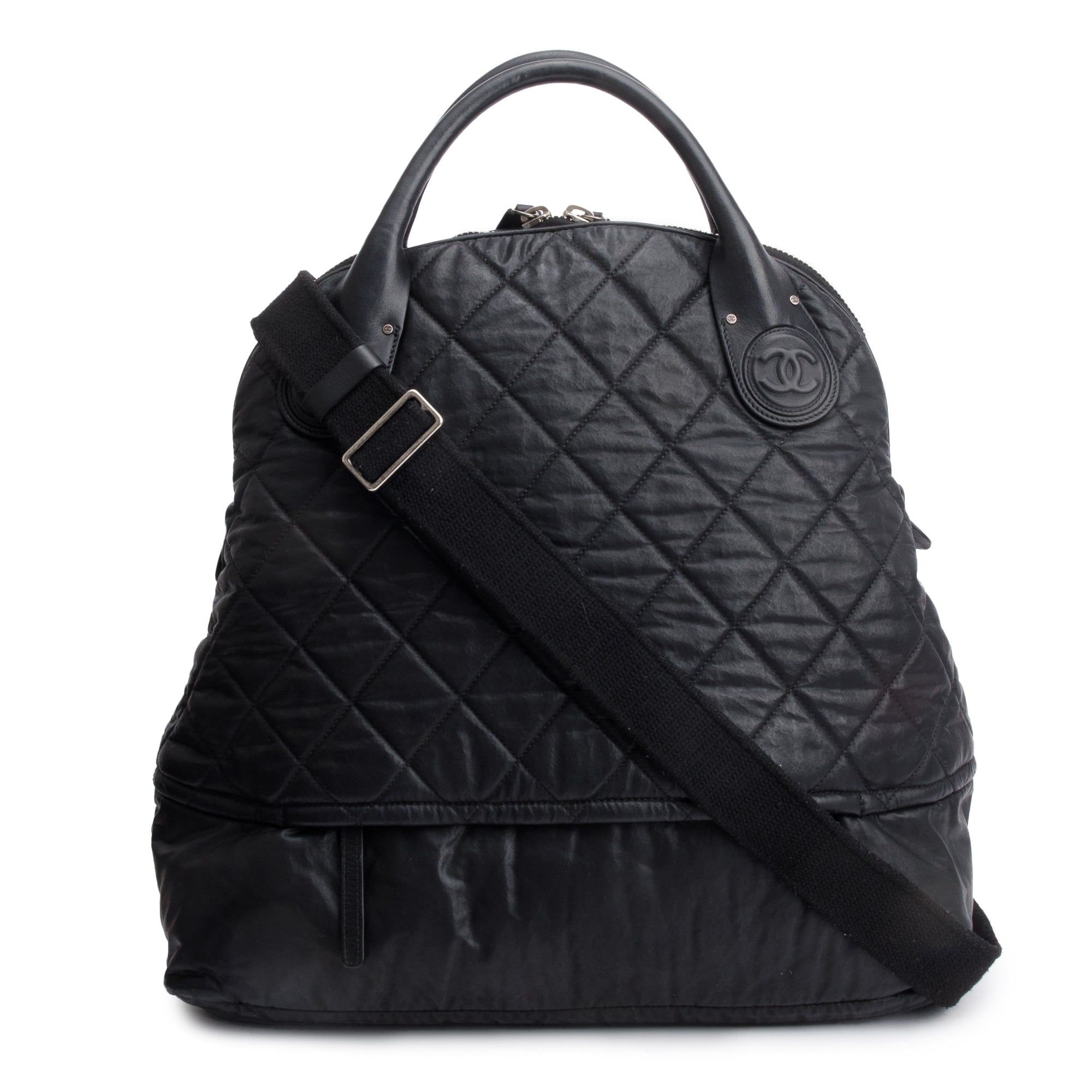 Chanel Black Quilted Calfskin Leather Expandable Travel Bag w/ Strap