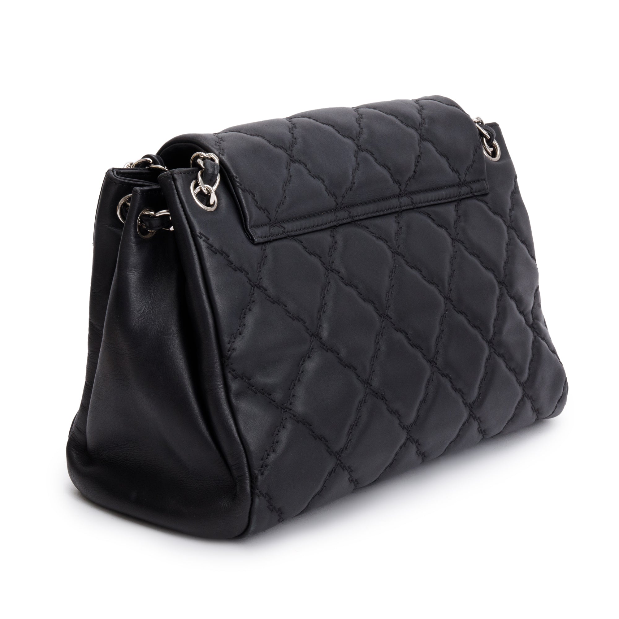 Chanel Black Quilted Calfskin Leather Large Double Stitch Hamptons Flap Bag