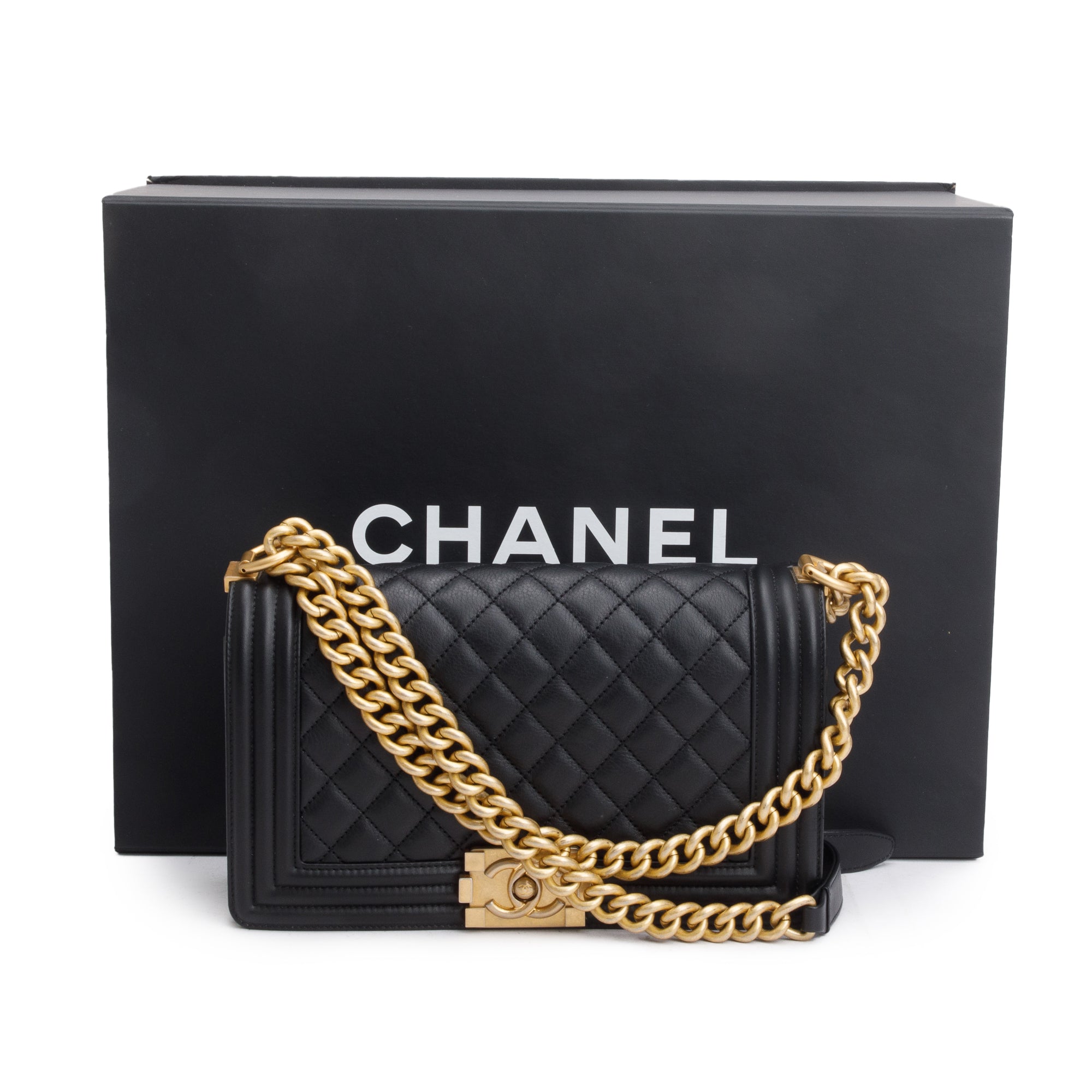 Chanel Black Quilted Calfskin Leather Medium Boy Bag w/ Box & Authenticity Card