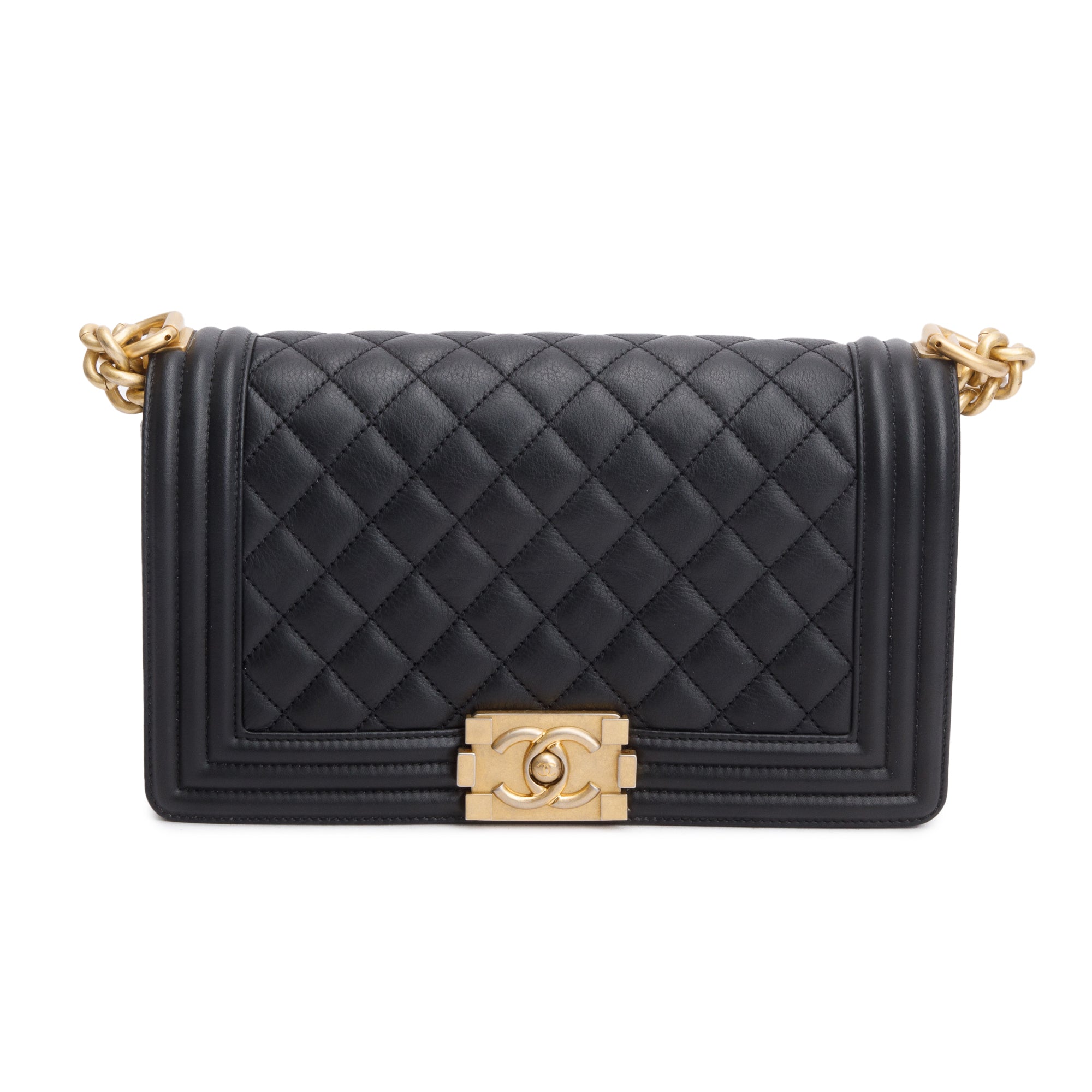 Chanel Black Quilted Calfskin Leather Medium Boy Bag w/ Box & Authenticity Card