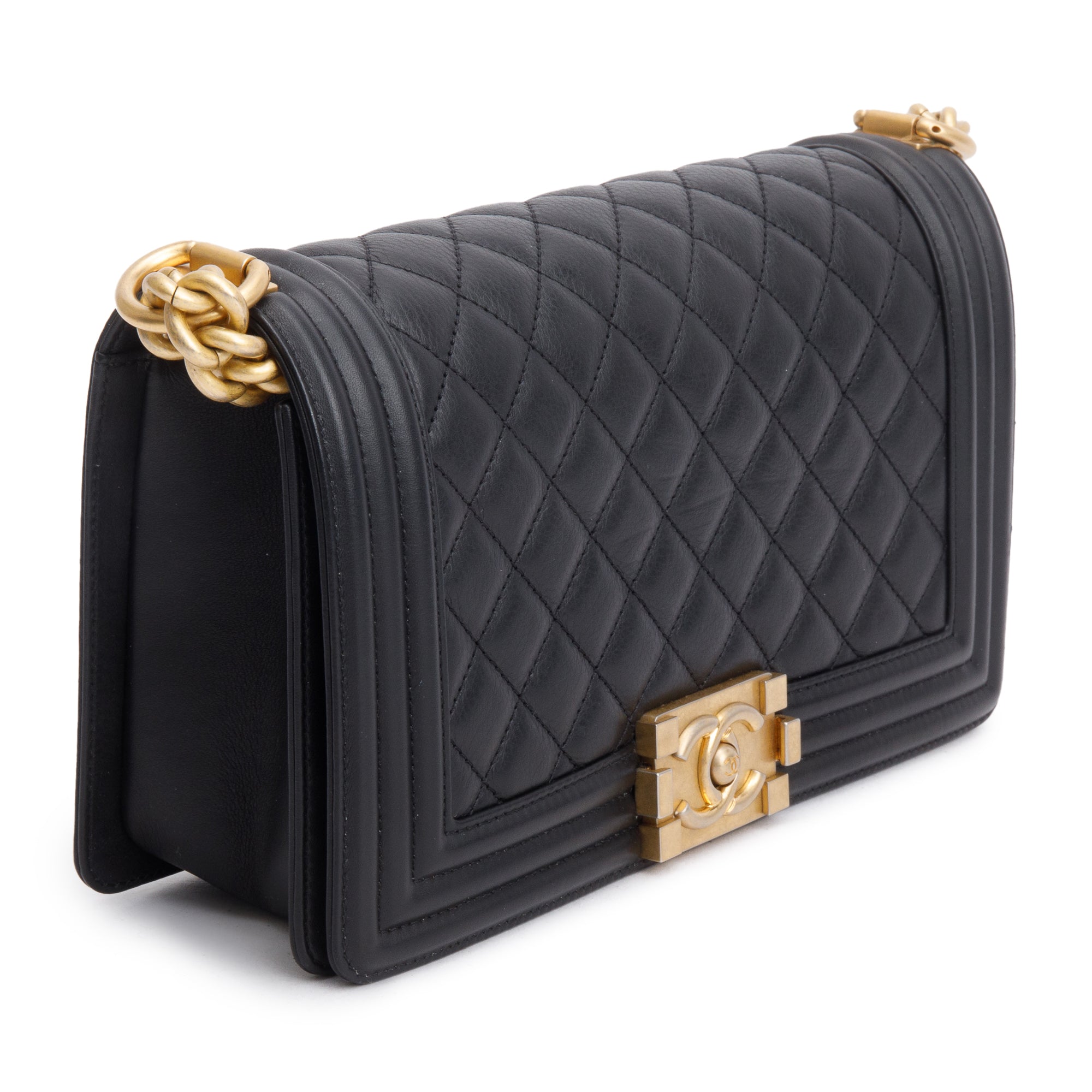 Chanel Black Quilted Calfskin Leather Medium Boy Bag w/ Box & Authenticity Card