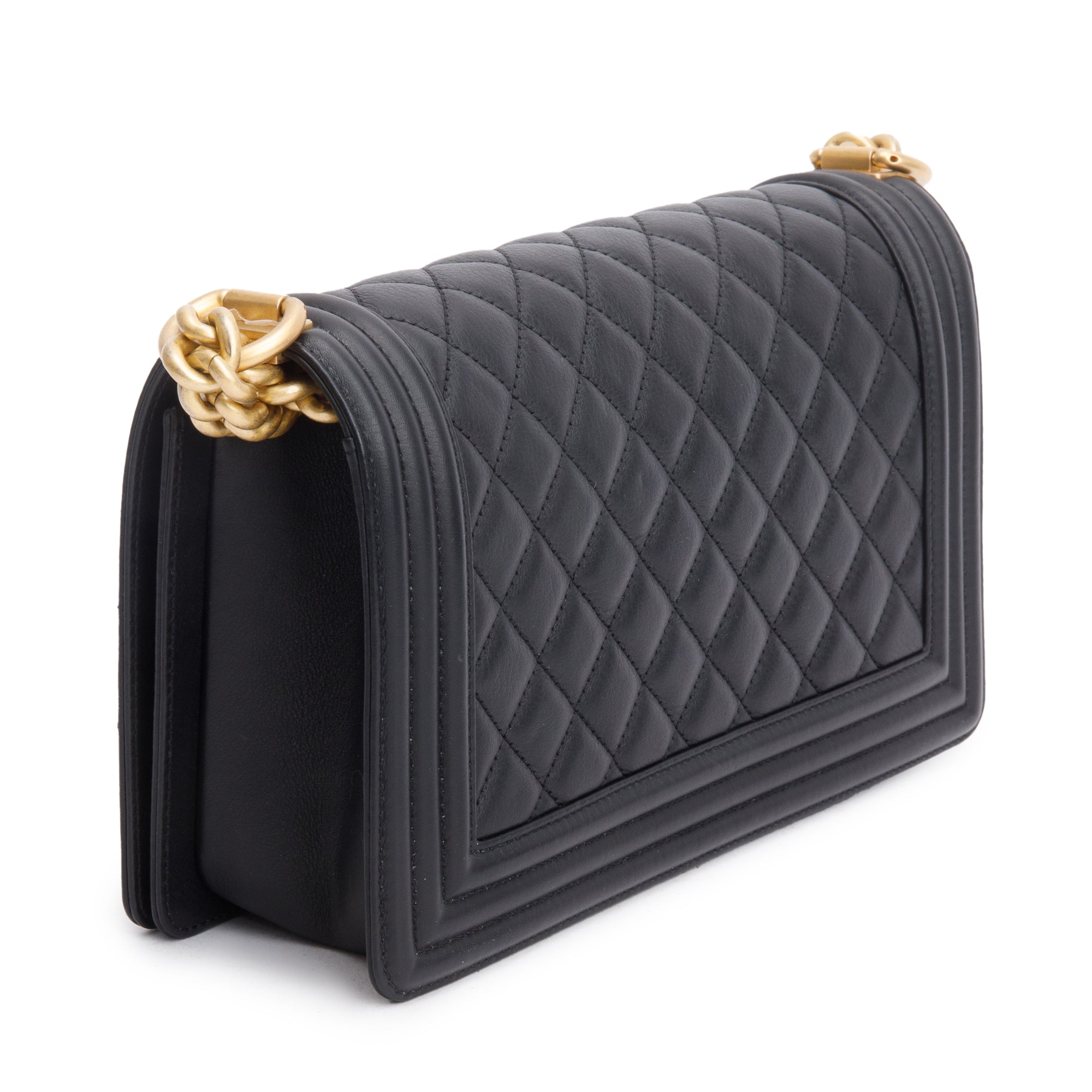 Chanel Black Quilted Calfskin Leather Medium Boy Bag w/ Box & Authenticity Card