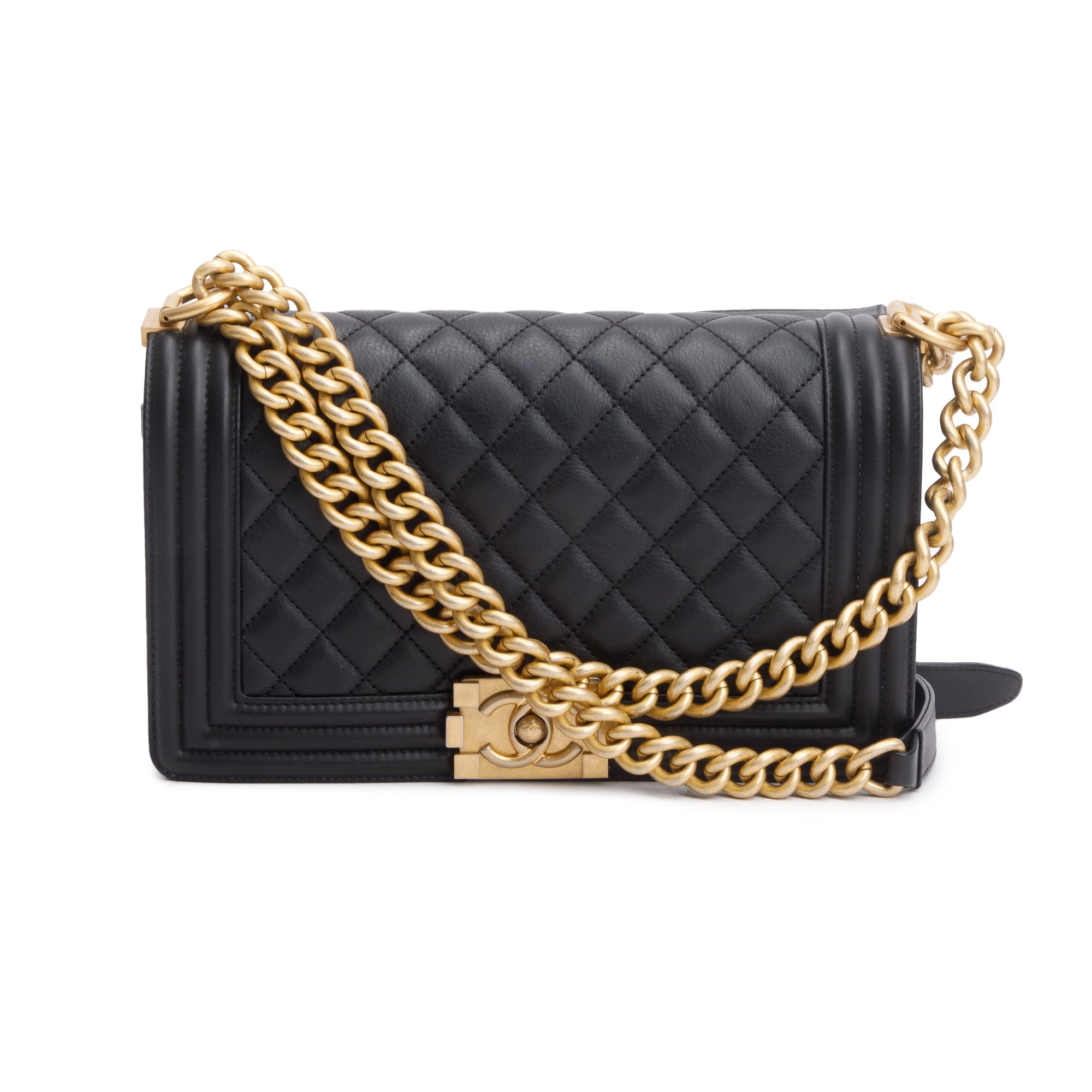 Chanel Black Quilted Calfskin Leather Medium Boy Bag w/ Box & Authenticity Card