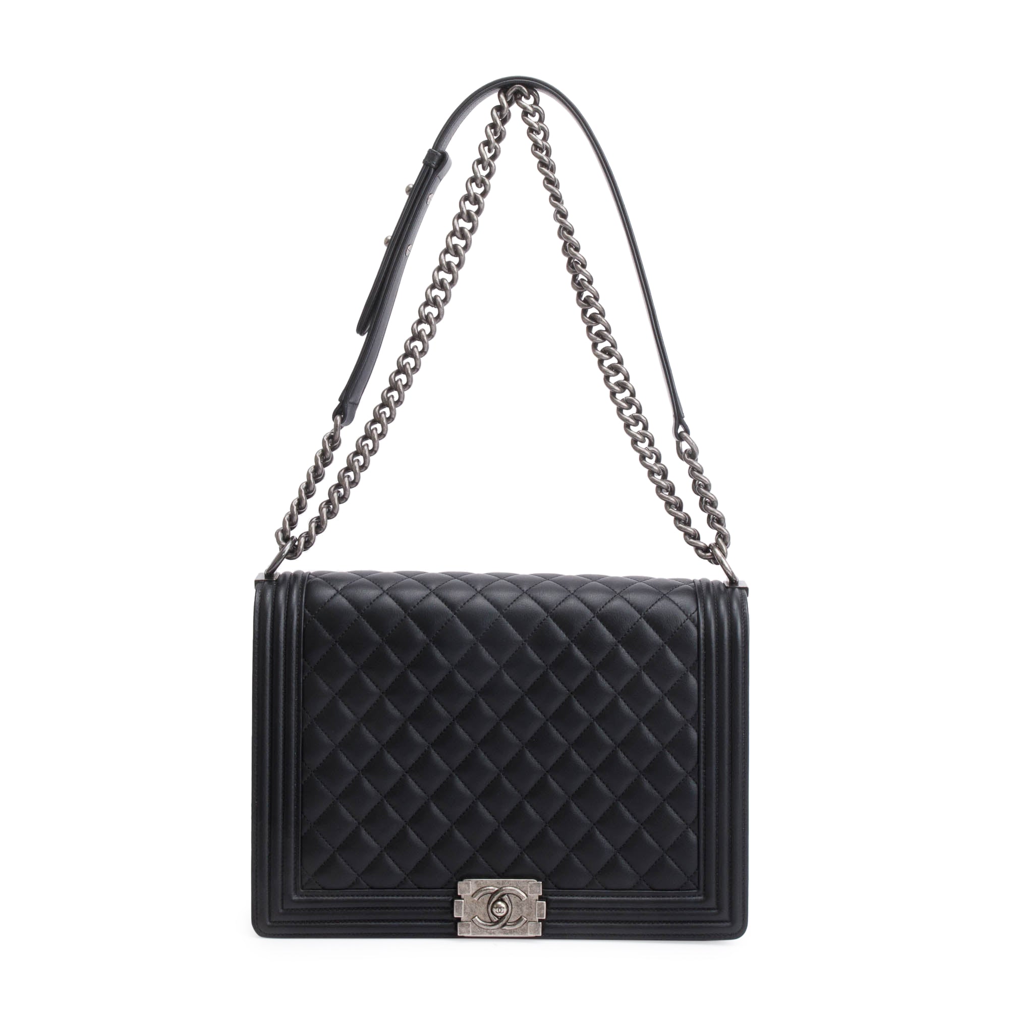 Chanel Black Quilted Calfskin Leather XL Boy Bag w/ Authenticity Card