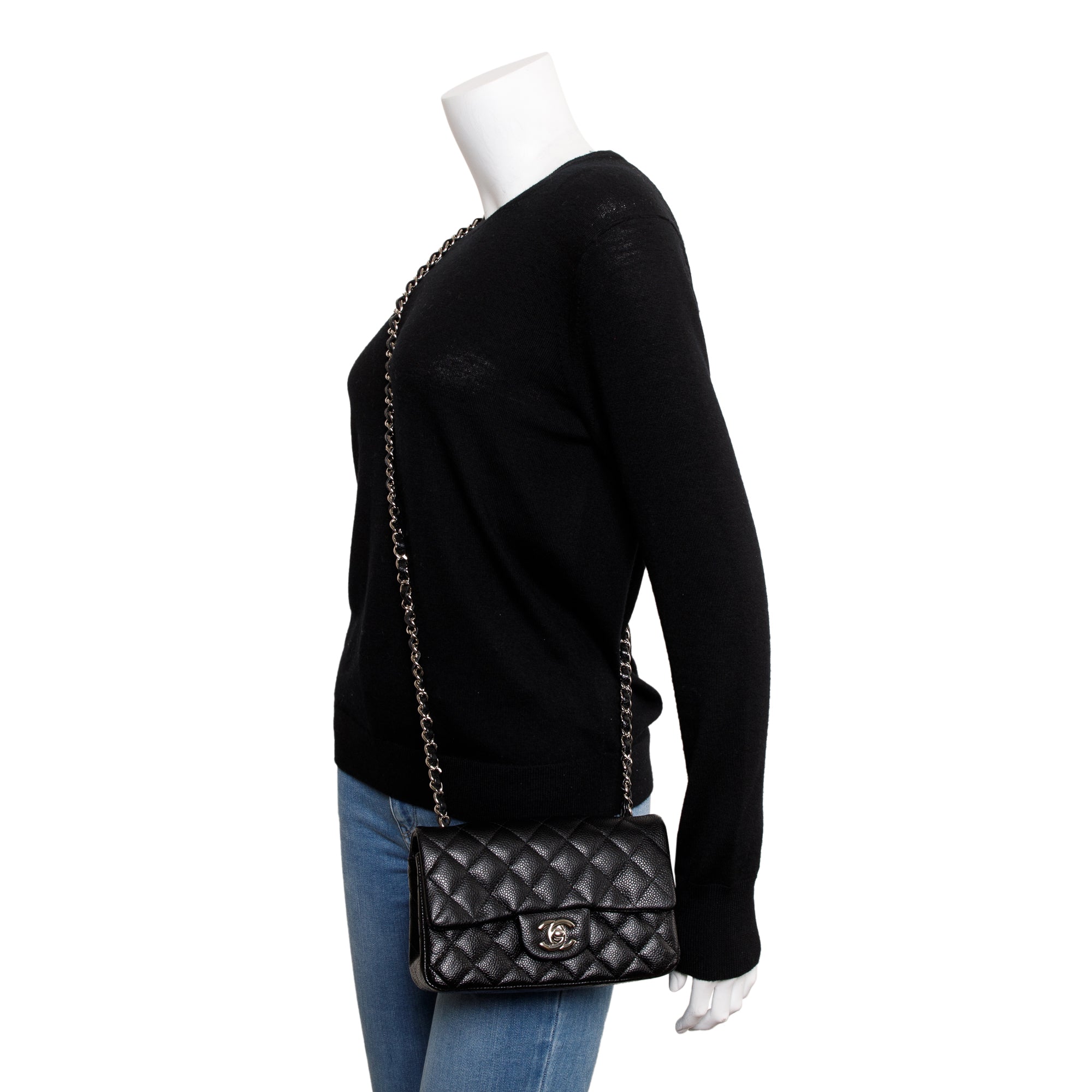 Chanel Black Quilted Caviar Classic Mini Rectangular Flap Bag w/ Box