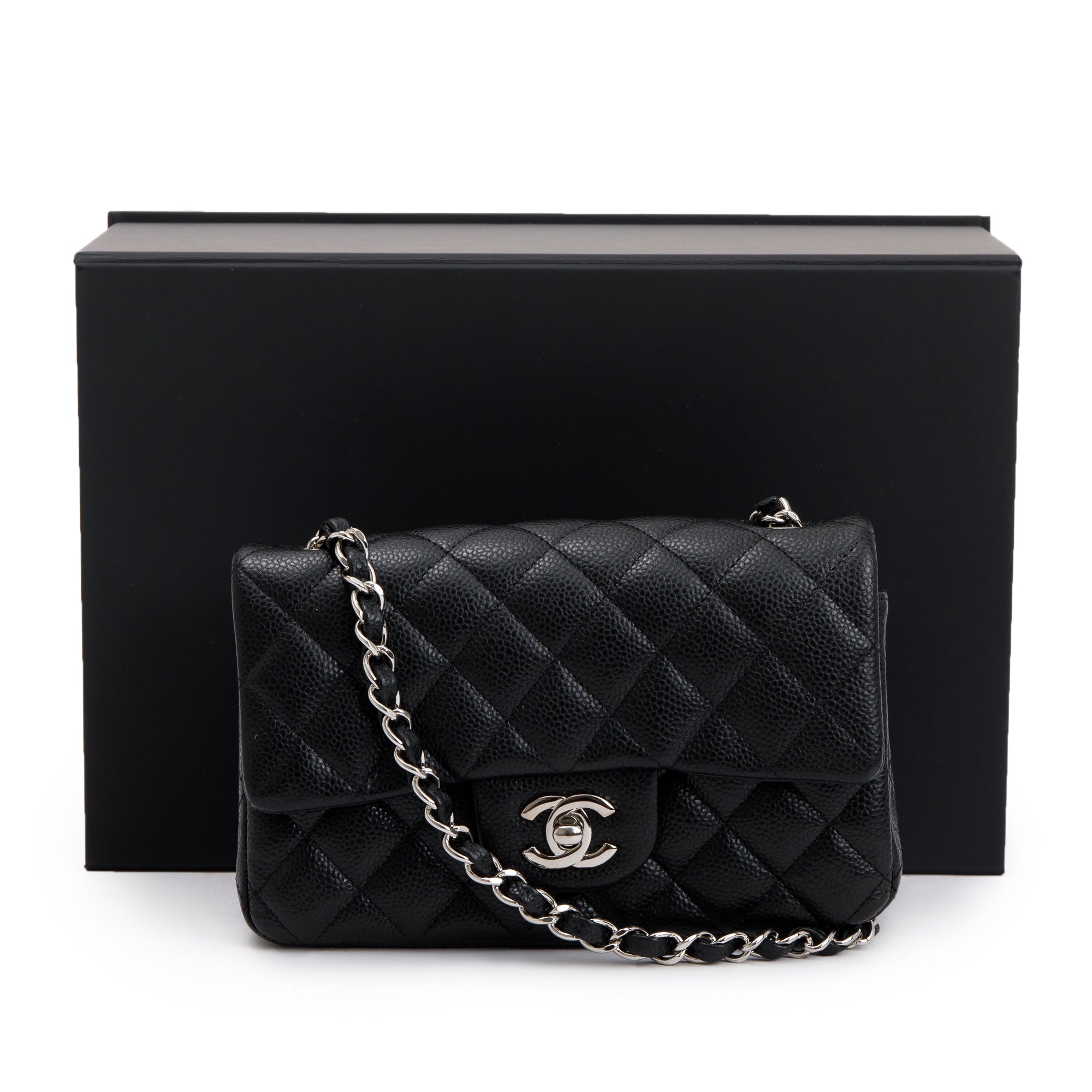 Chanel Black Quilted Caviar Classic Mini Rectangular Flap Bag w/ Box