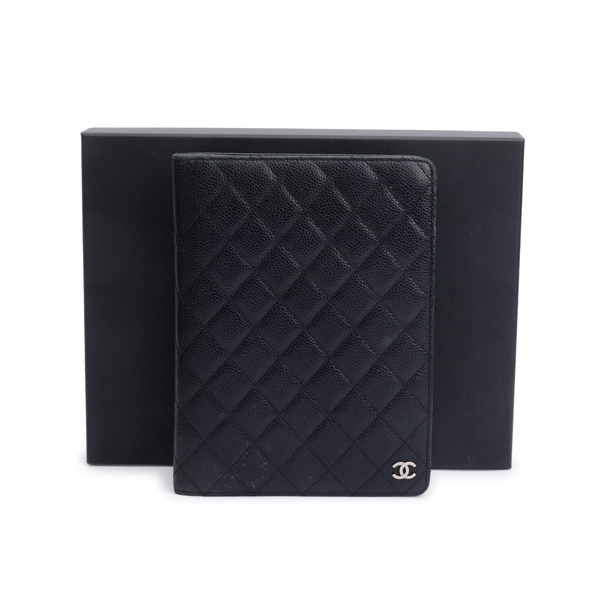 Chanel Black Quilted Caviar Leather CC Notebook Cover w/ Box