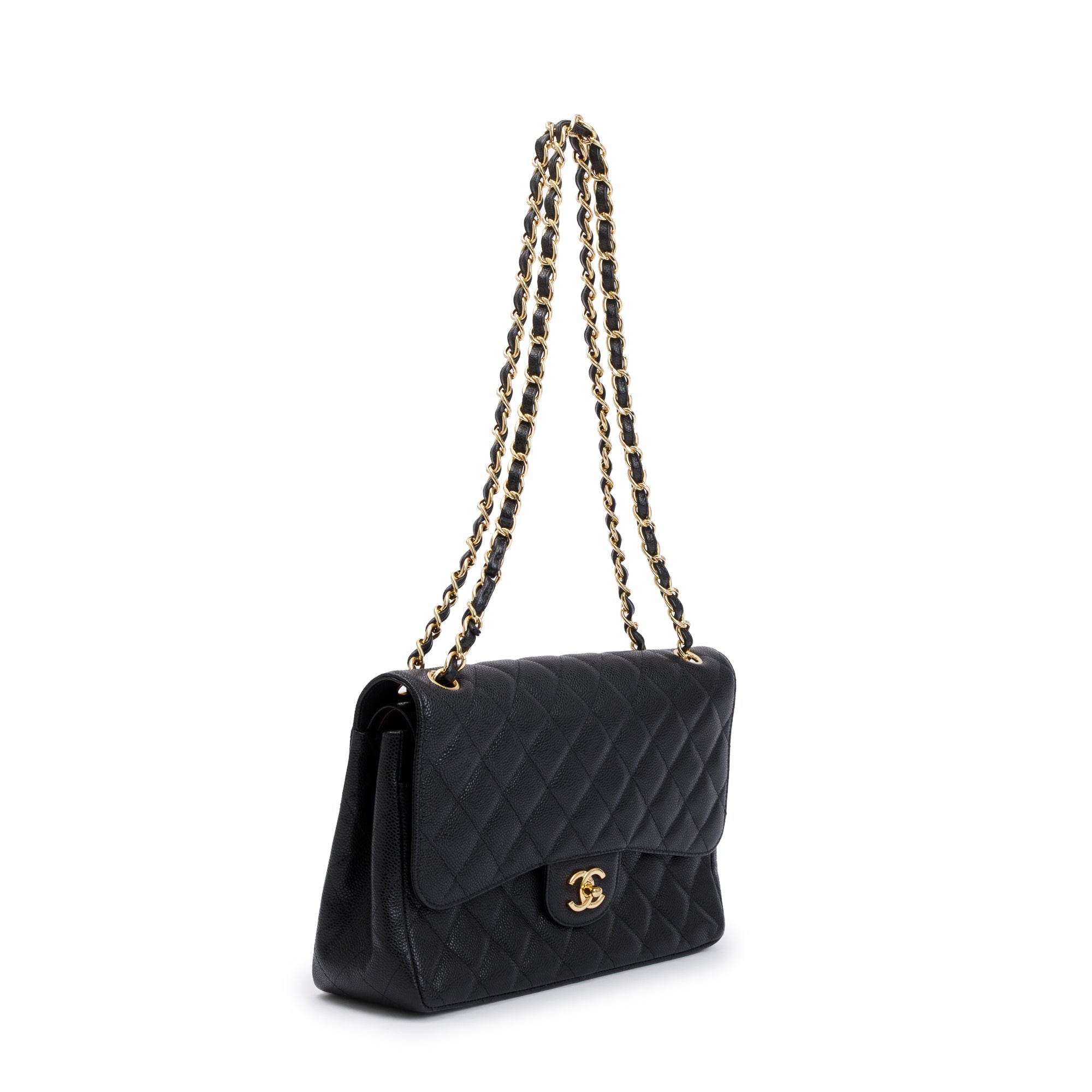 Chanel Black Quilted Caviar Leather Classic Jumbo Double Flap Bag